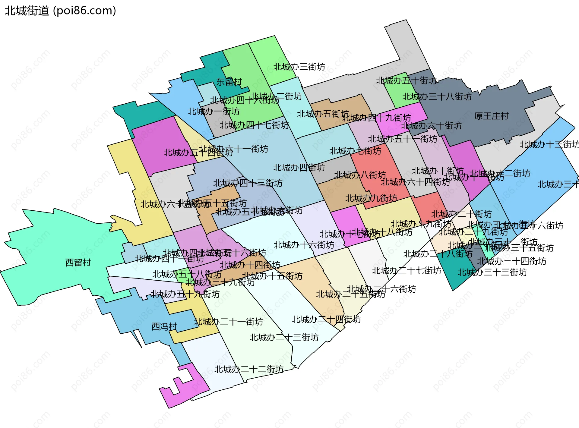 北城街道边界地图(五级行政区划)