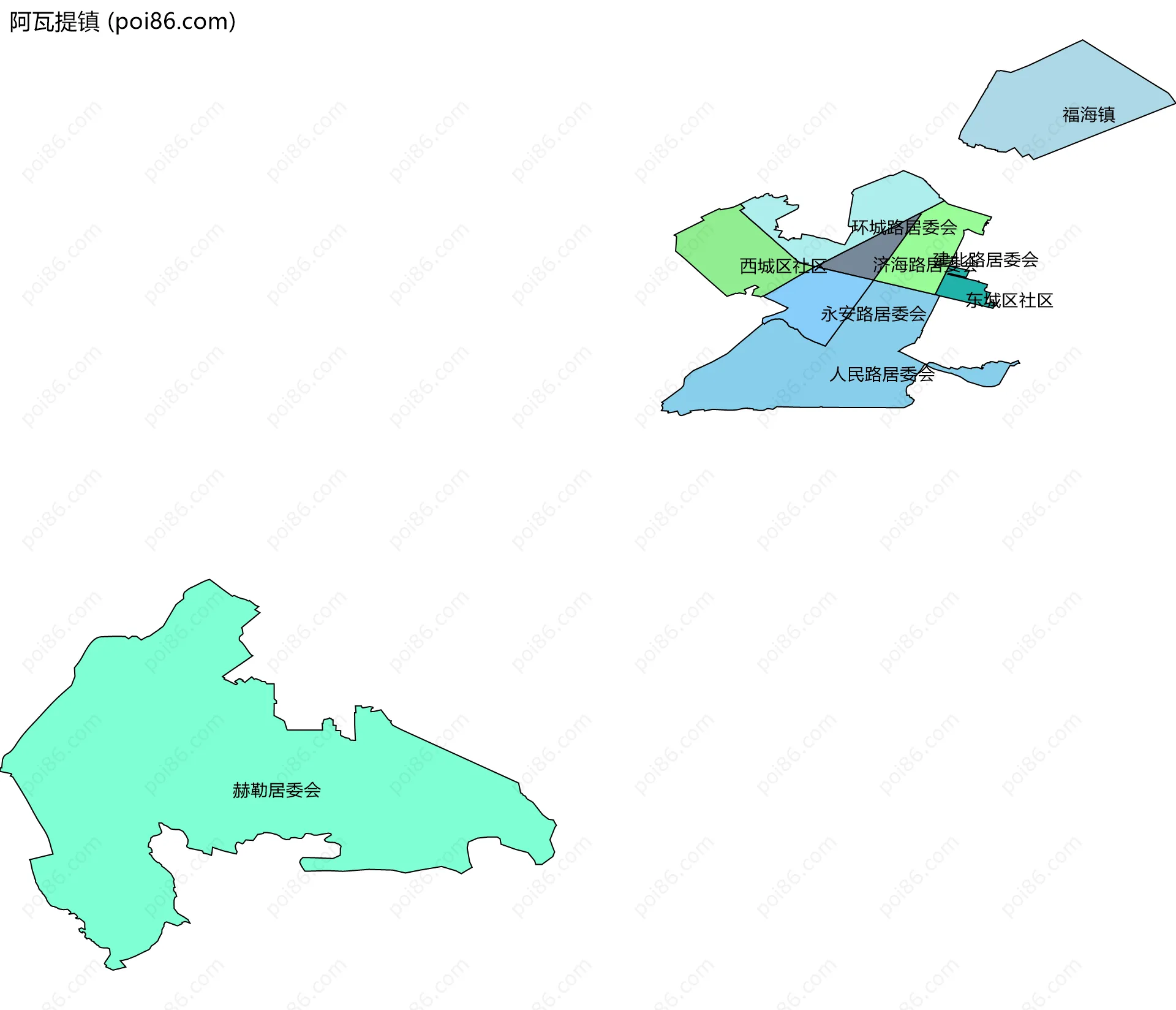 阿瓦提镇边界地图(五级行政区划)