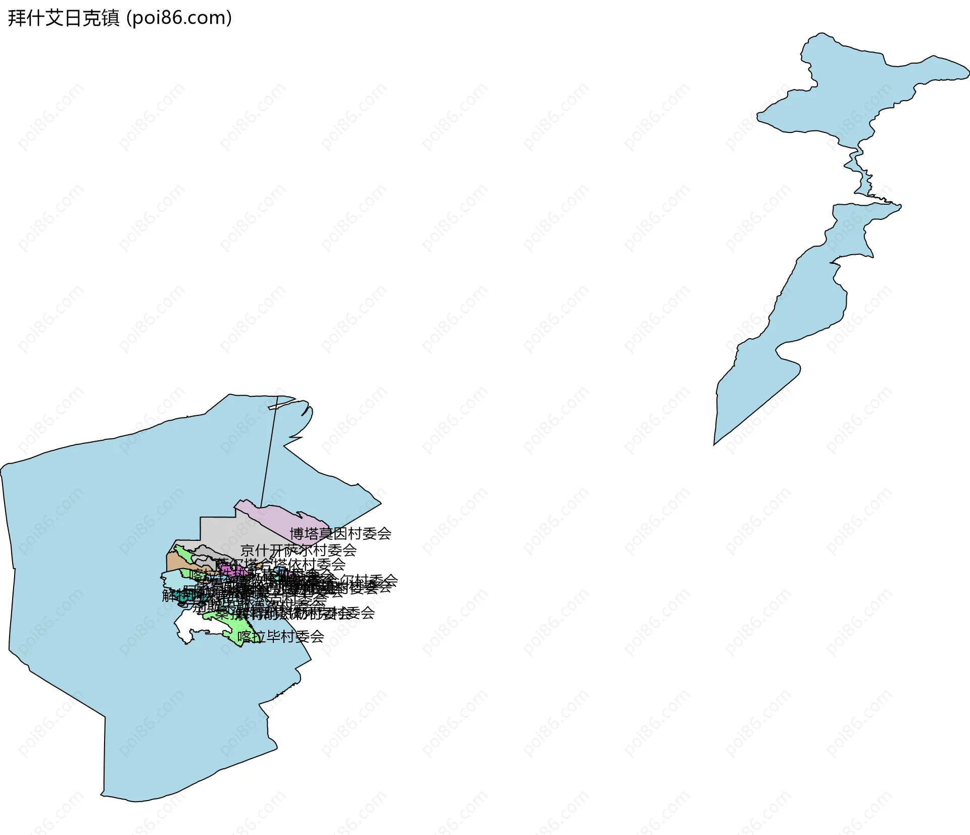 拜什艾日克镇边界地图(五级行政区划)