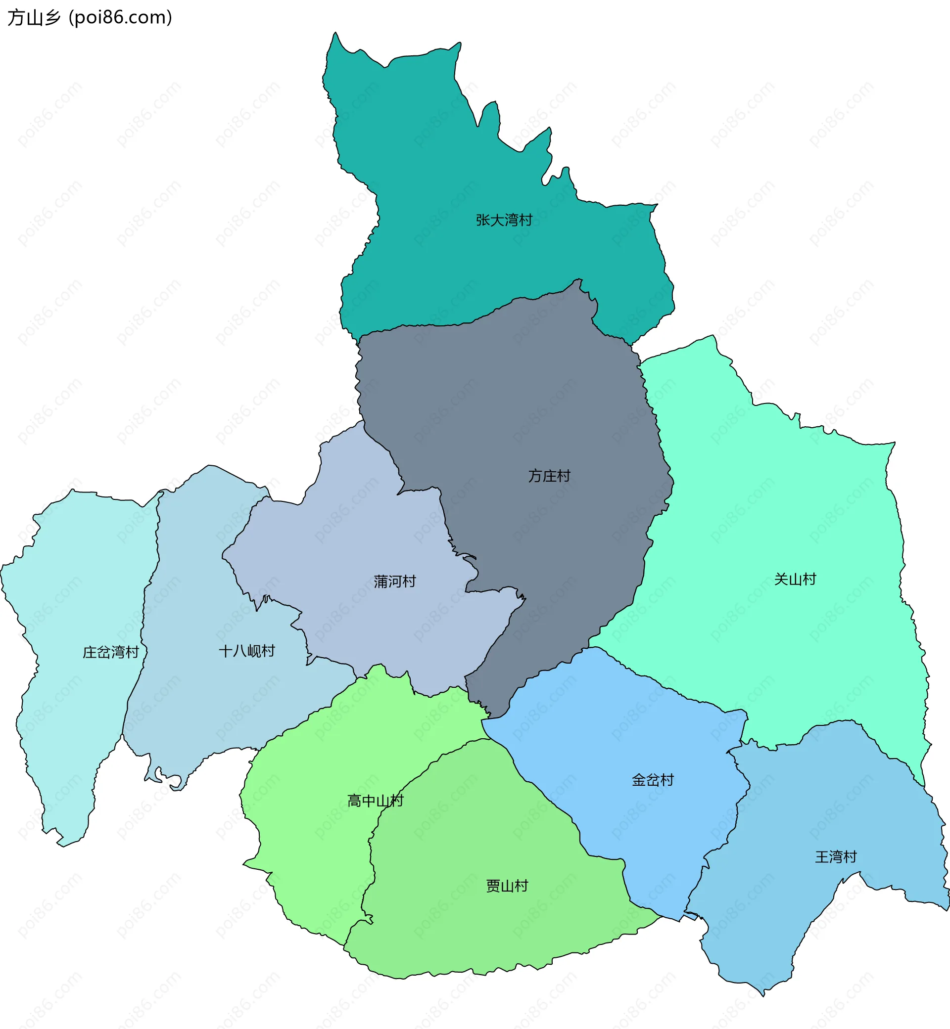 方山乡边界地图(五级行政区划)