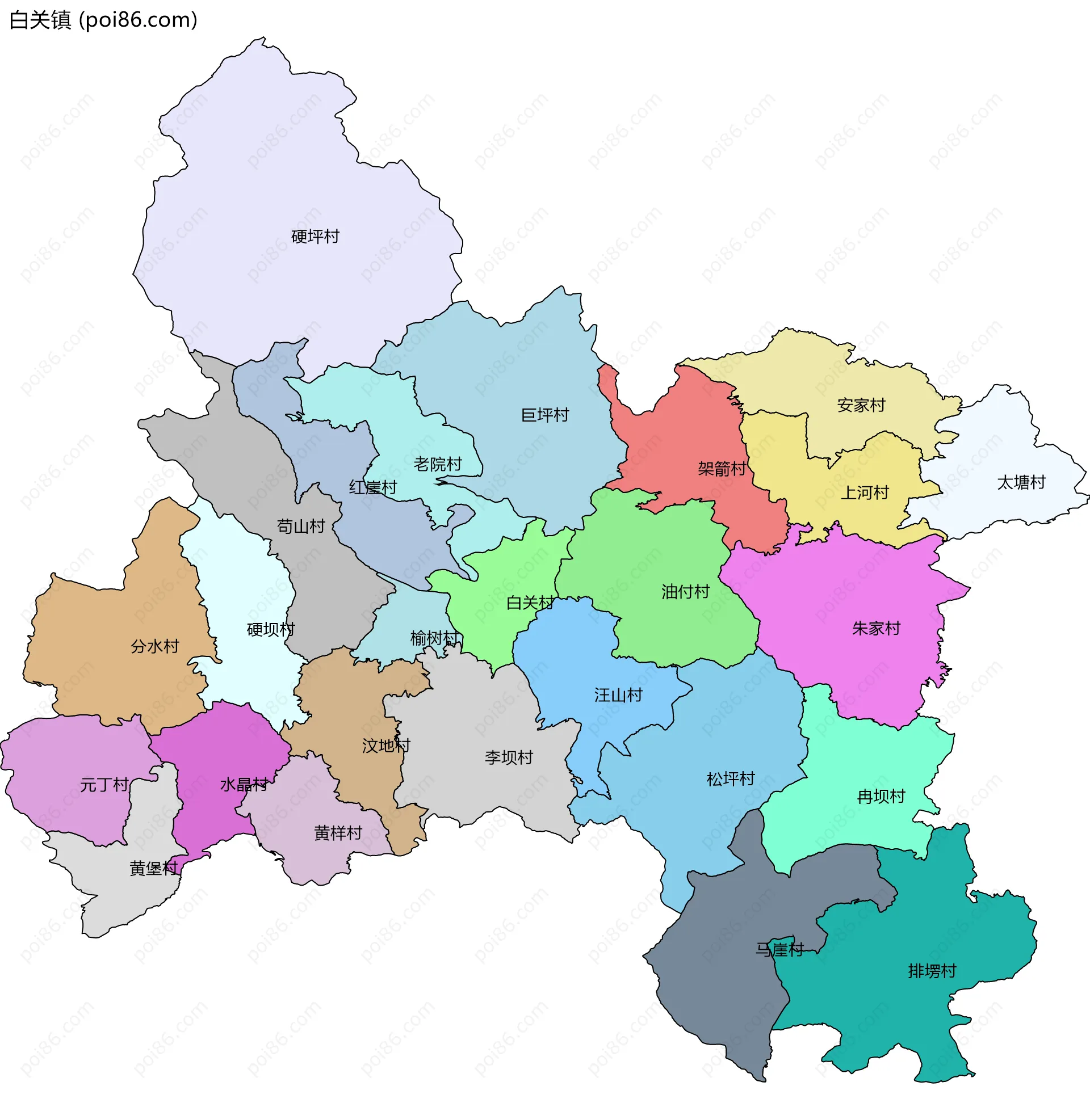 白关镇边界地图(五级行政区划)