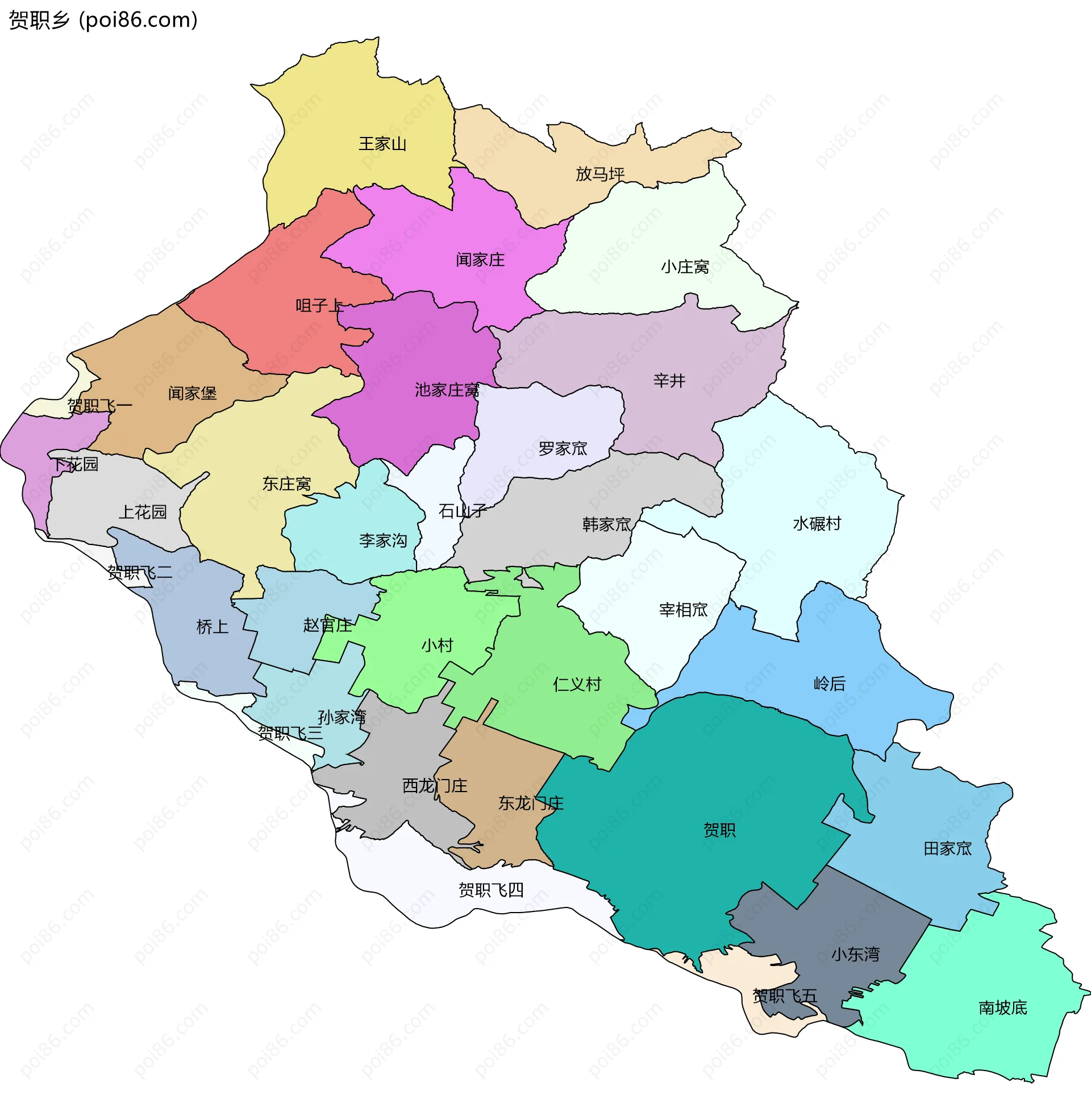 贺职乡边界地图(五级行政区划)