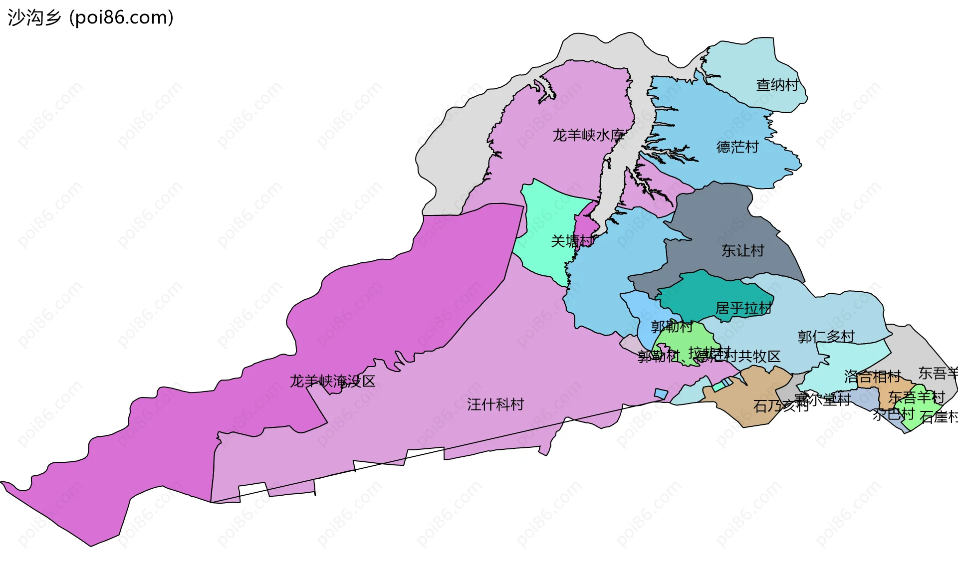 沙沟乡边界地图(五级行政区划)