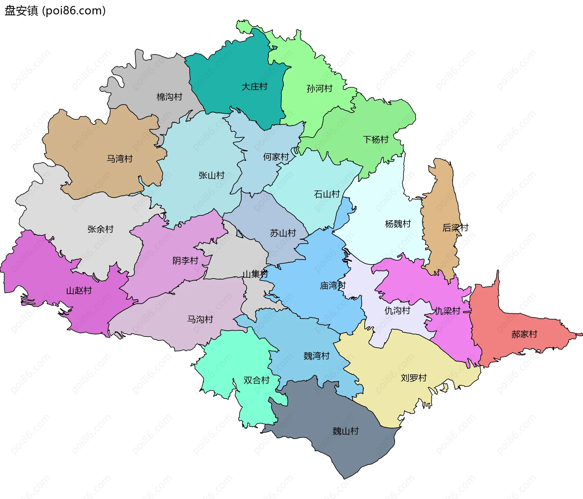 盘安镇边界地图(五级行政区划)