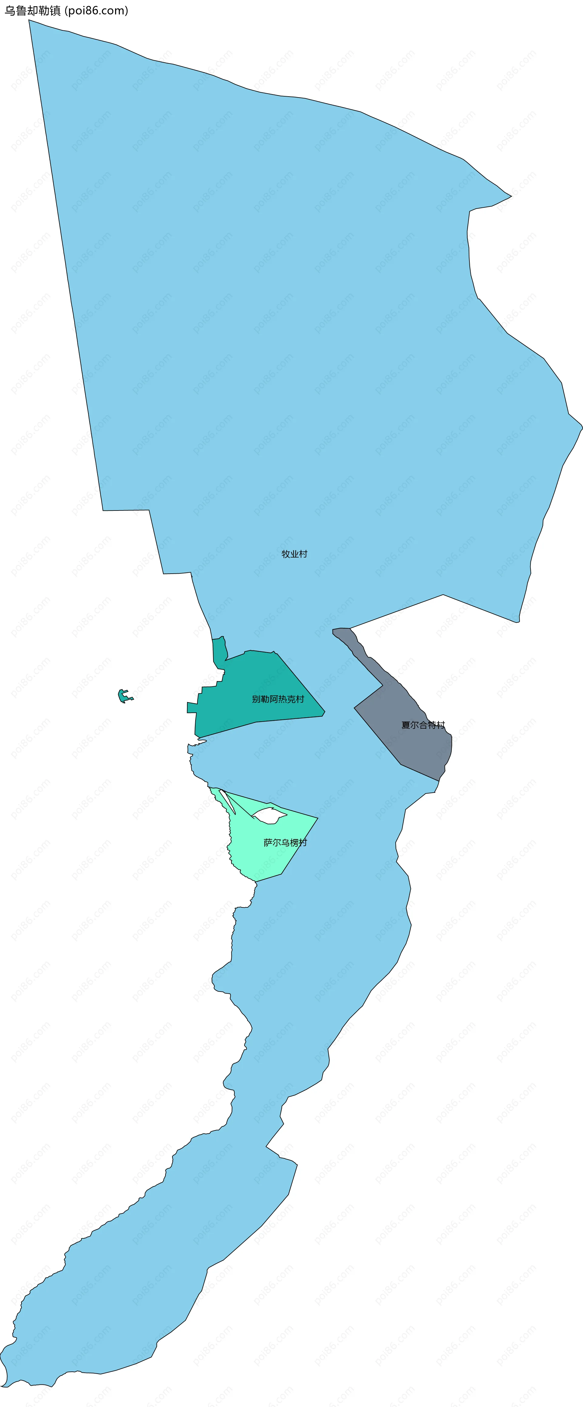 乌鲁却勒镇边界地图(五级行政区划)