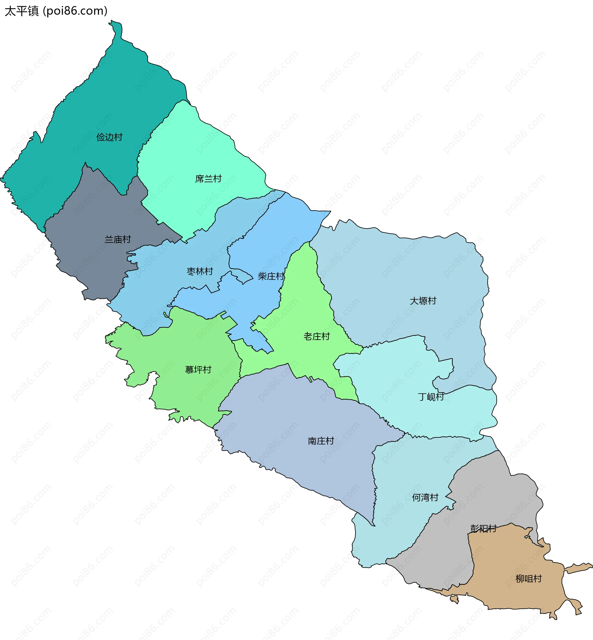 太平镇边界地图(五级行政区划)