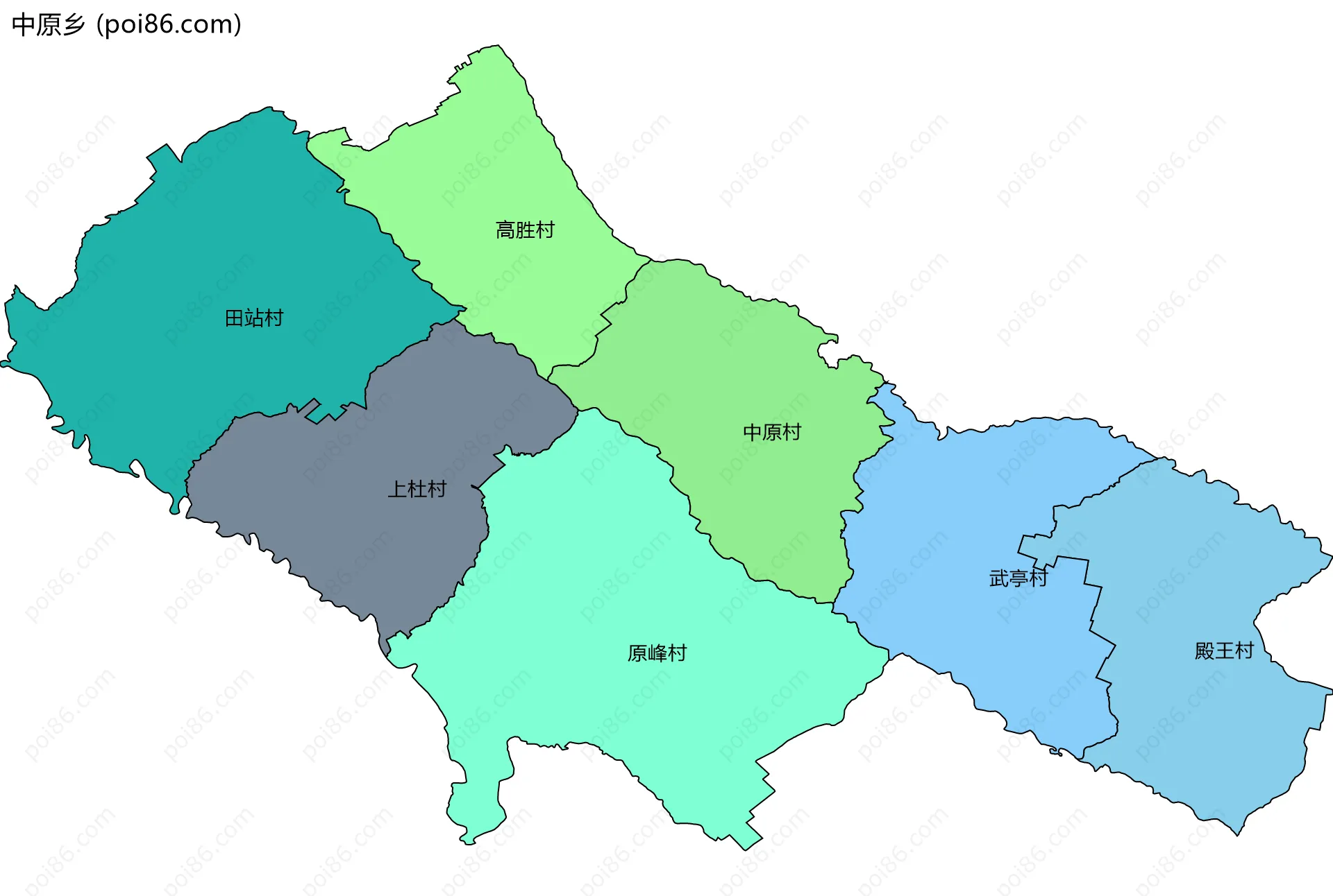 中原乡边界地图(五级行政区划)