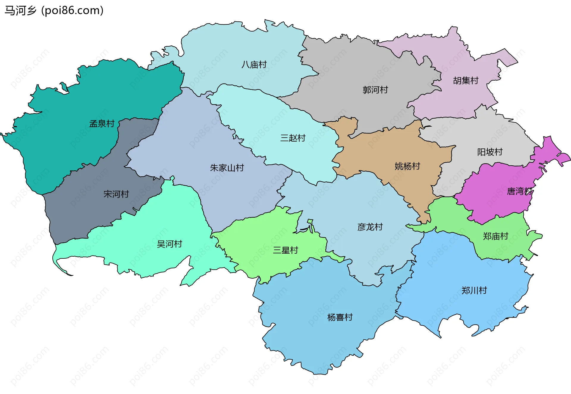 马河乡边界地图(五级行政区划)