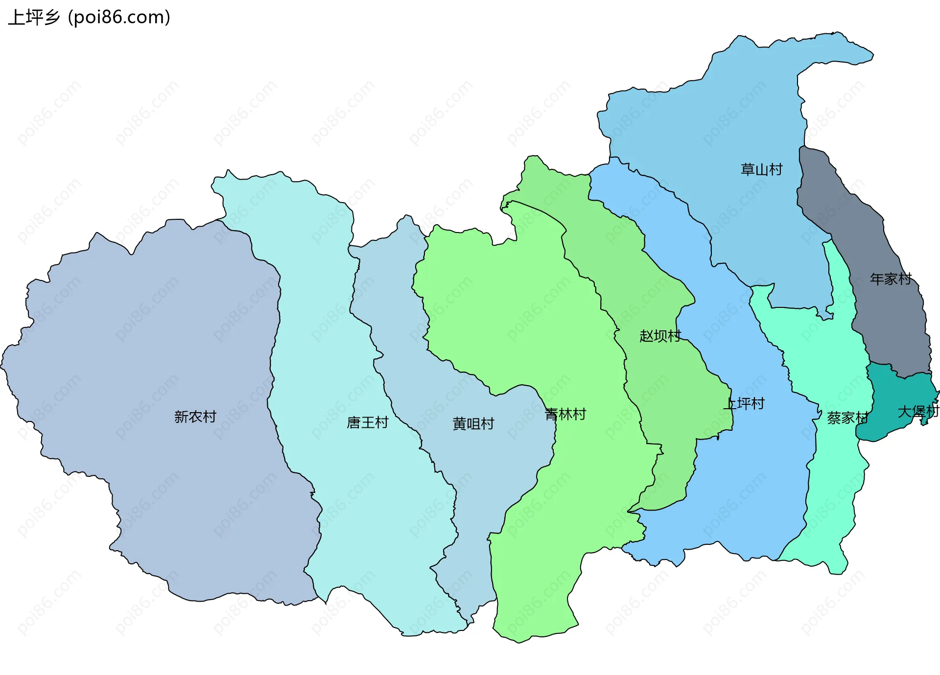 上坪乡边界地图(五级行政区划)