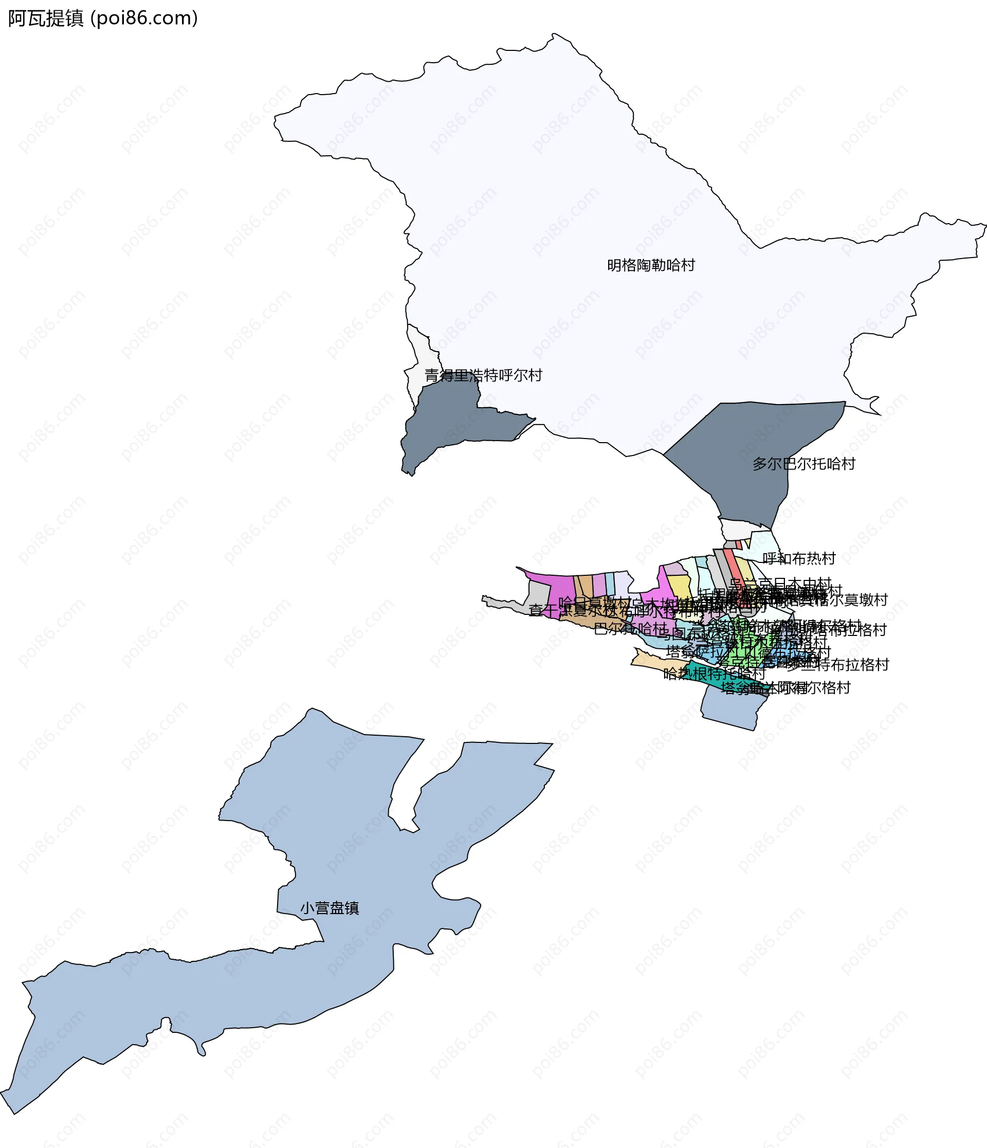阿瓦提镇边界地图(五级行政区划)