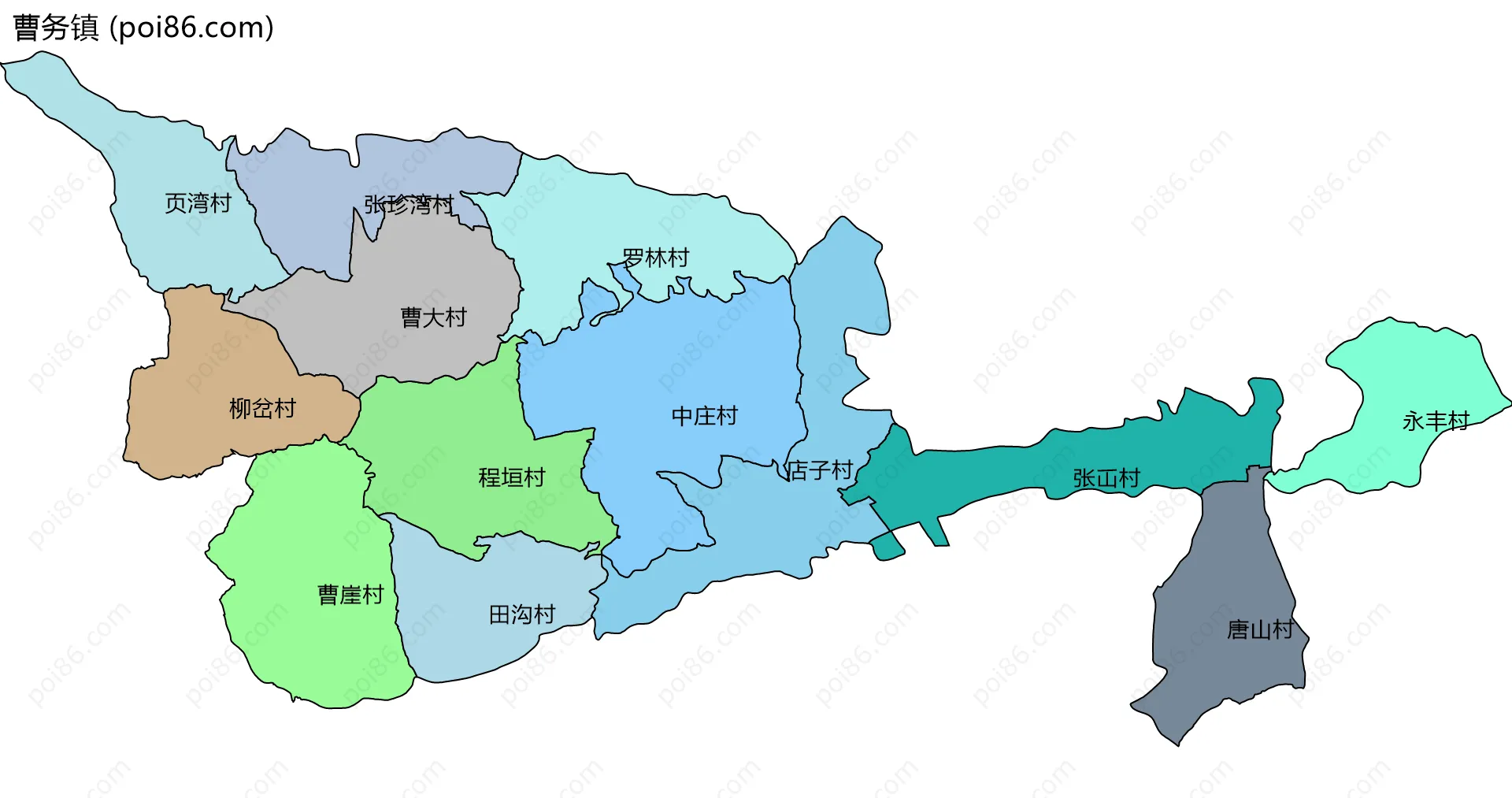 曹务镇边界地图(五级行政区划)