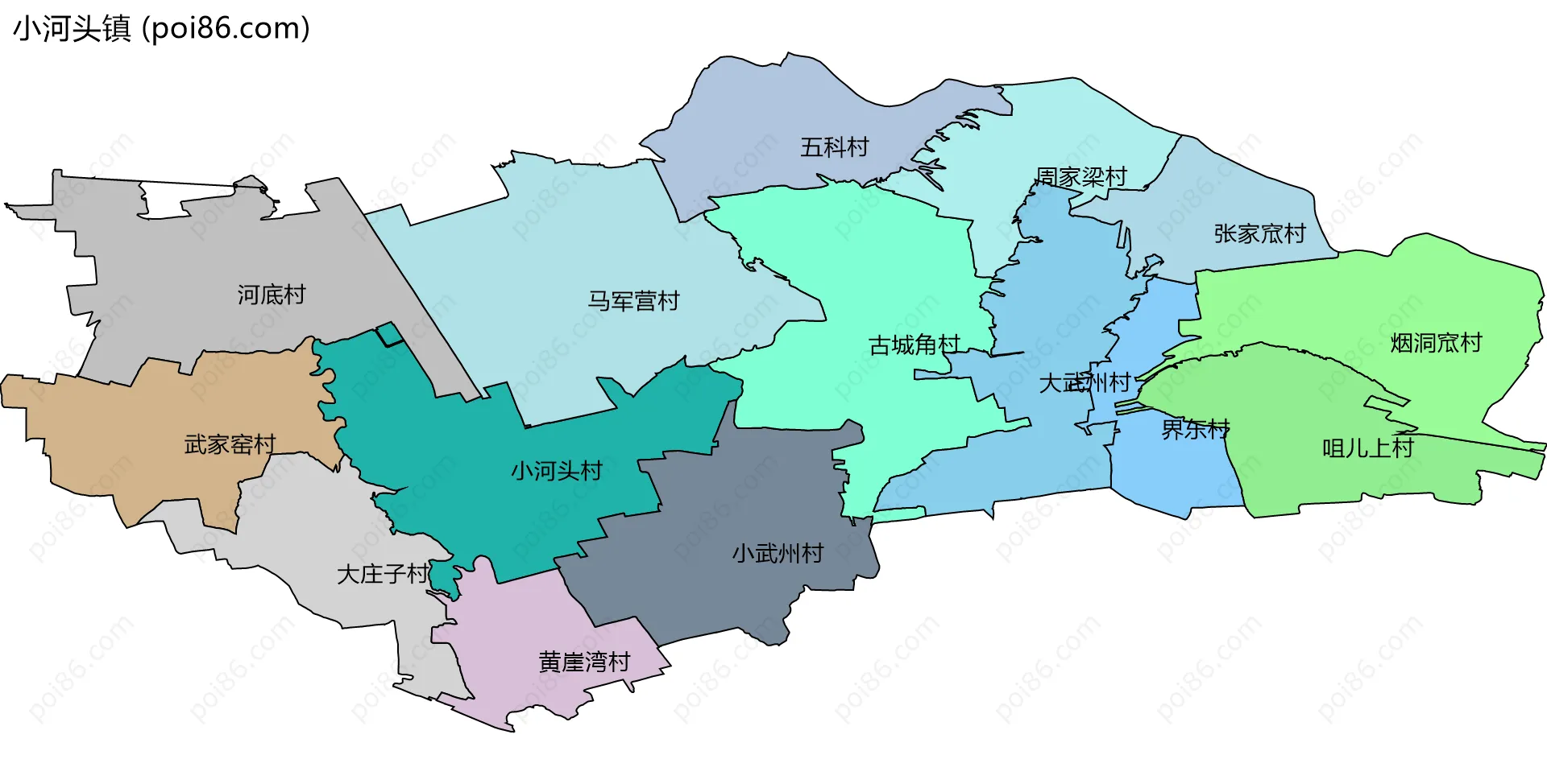 小河头镇边界地图(五级行政区划)