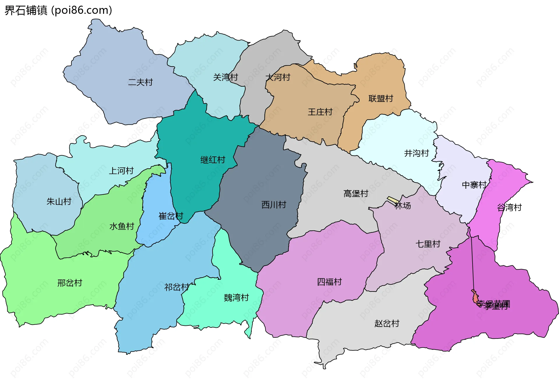 界石铺镇边界地图(五级行政区划)