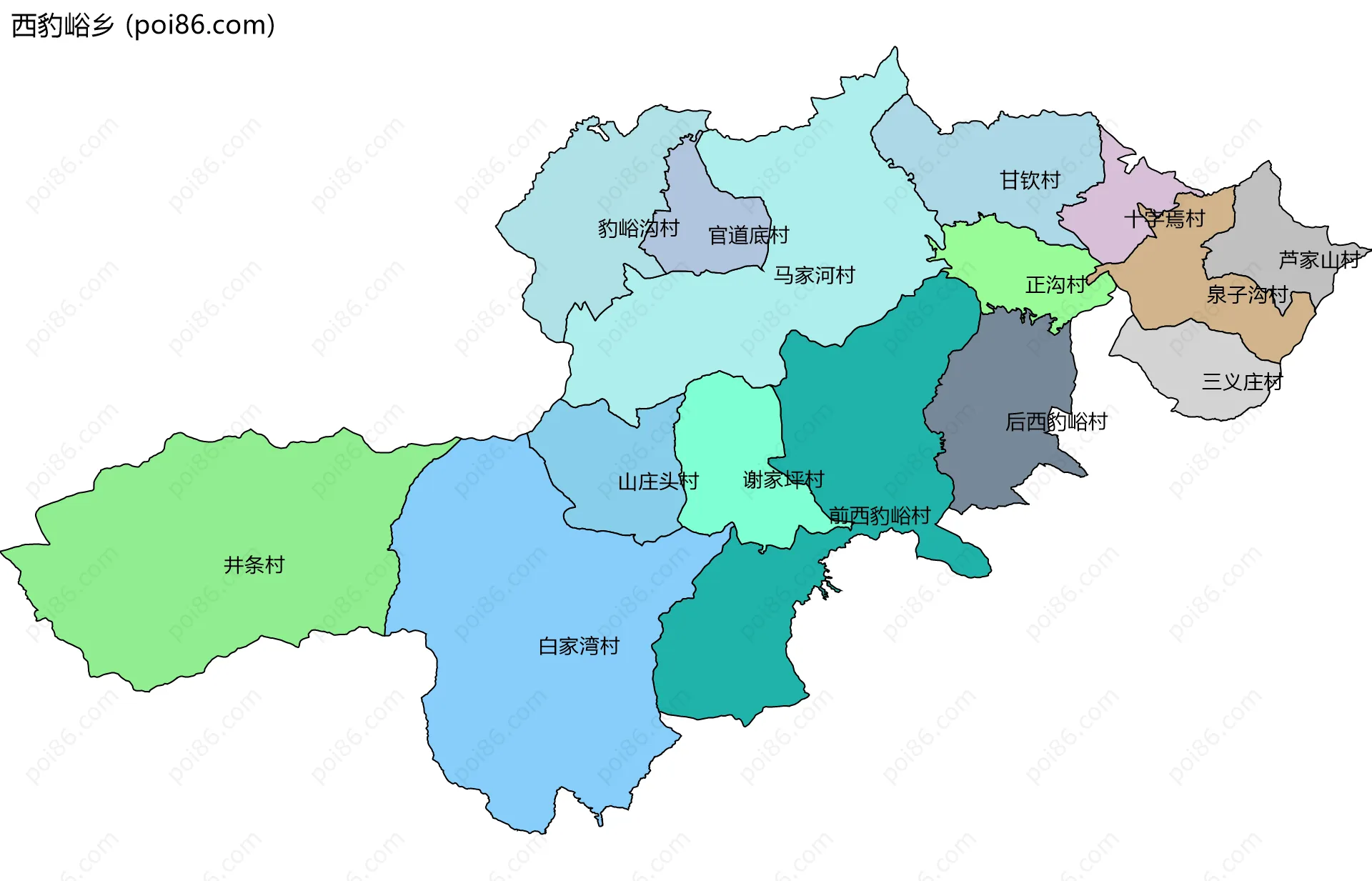 西豹峪乡边界地图(五级行政区划)