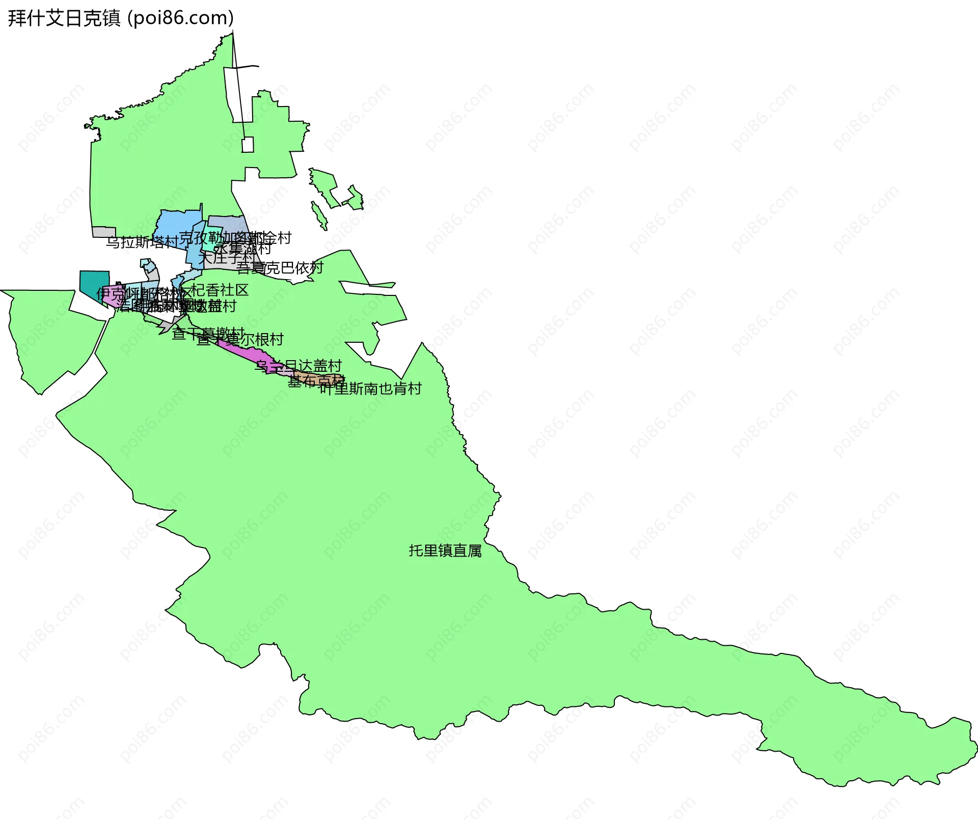 拜什艾日克镇边界地图(五级行政区划)