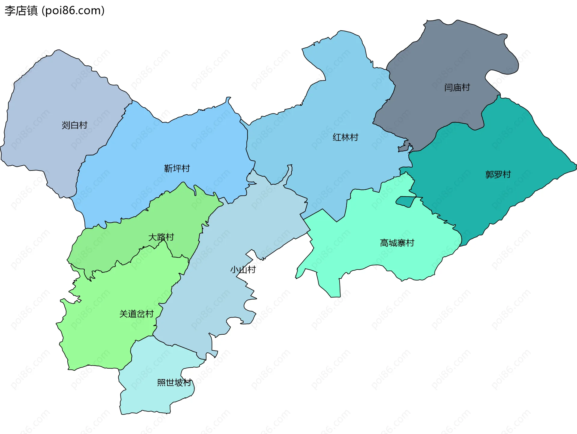 李店镇边界地图(五级行政区划)