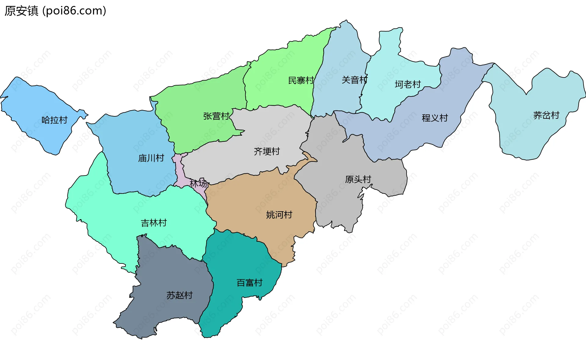 原安镇边界地图(五级行政区划)