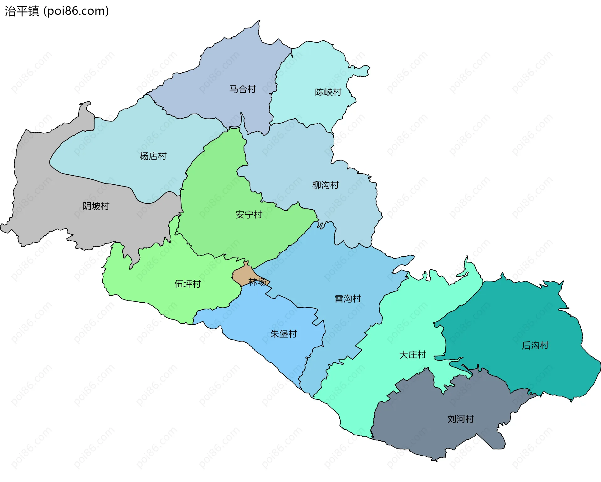 治平镇边界地图(五级行政区划)
