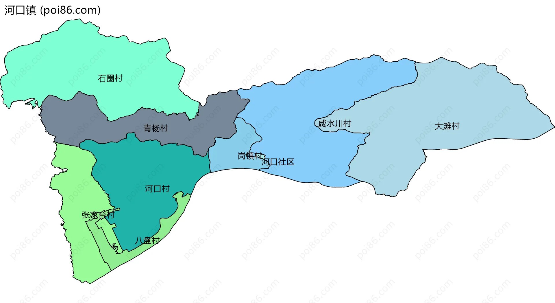 河口镇边界地图(五级行政区划)
