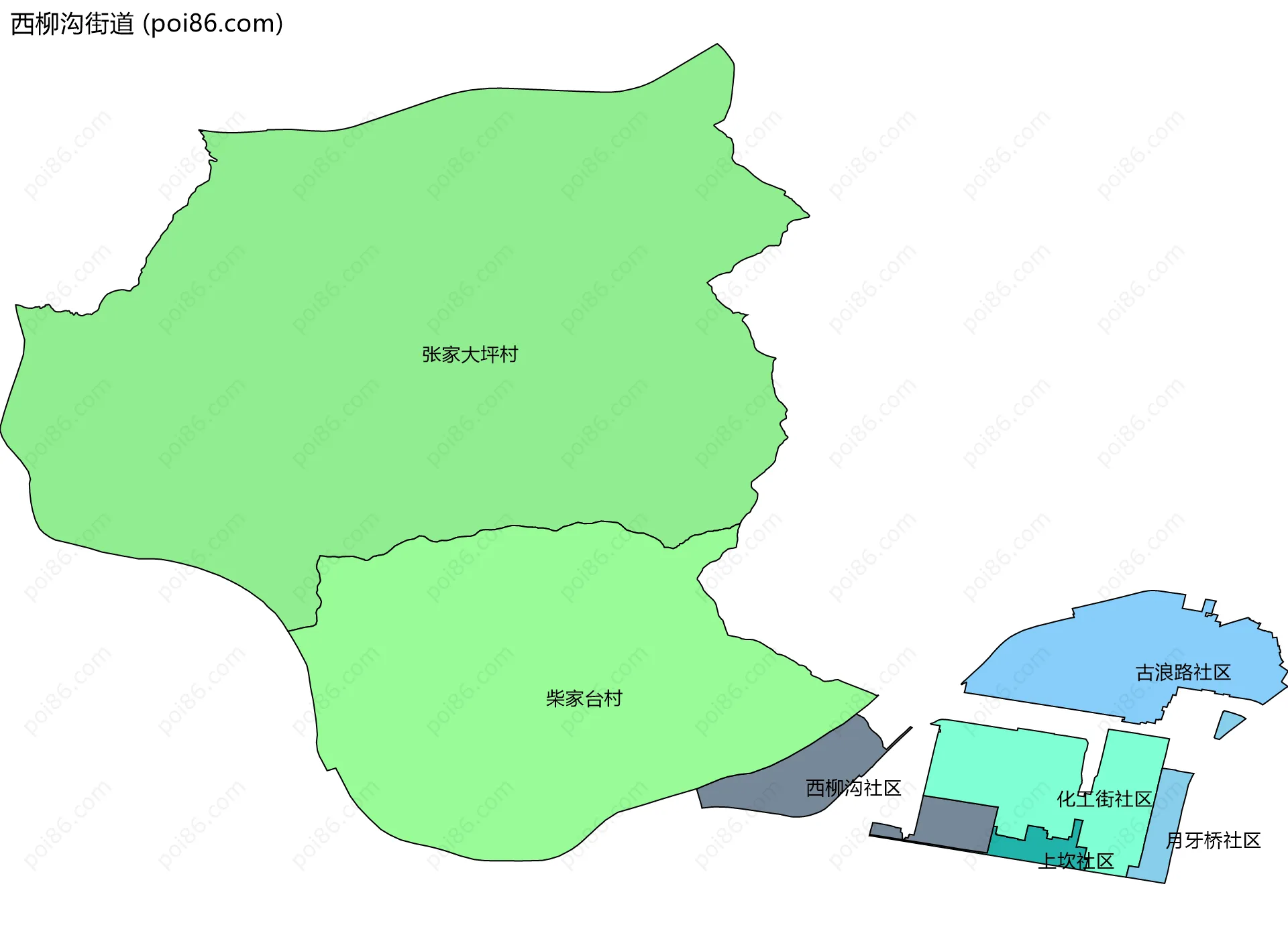 西柳沟街道边界地图(五级行政区划)