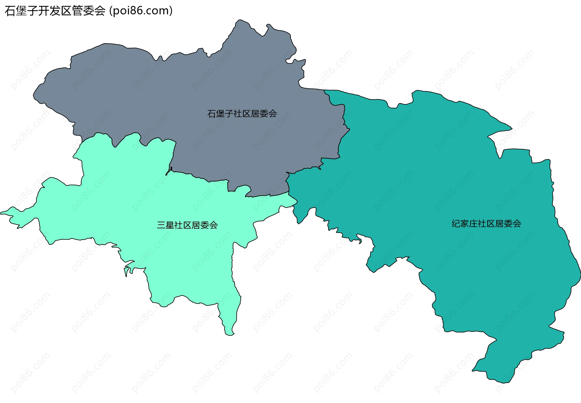 石堡子开发区管委会边界地图(五级行政区划)