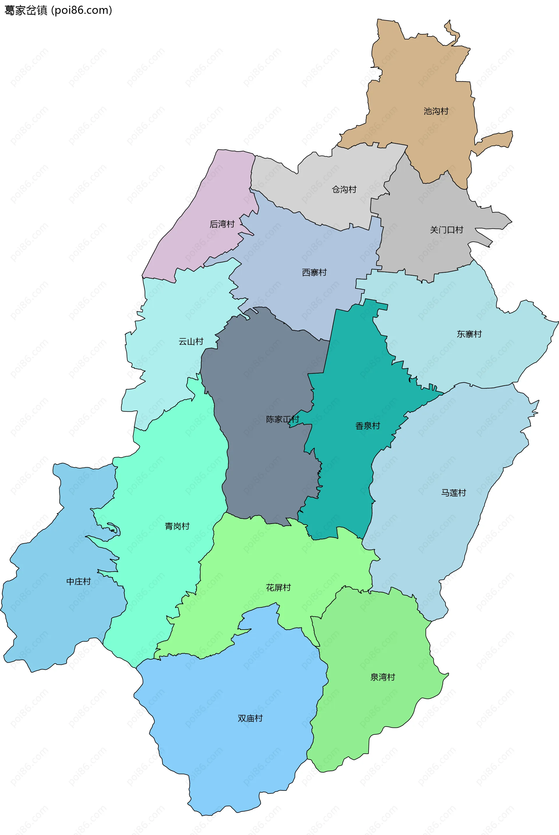 葛家岔镇边界地图(五级行政区划)