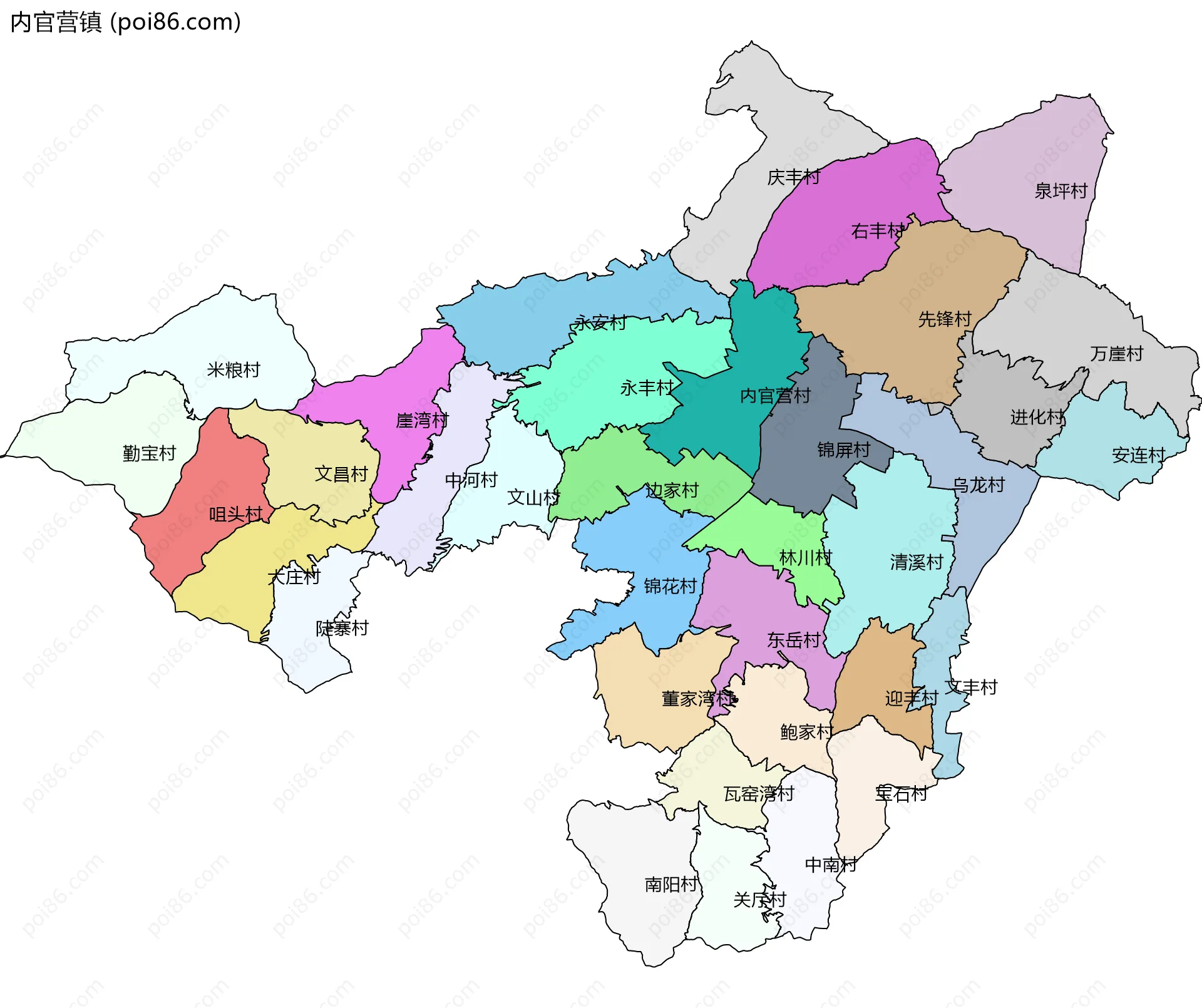 内官营镇边界地图(五级行政区划)