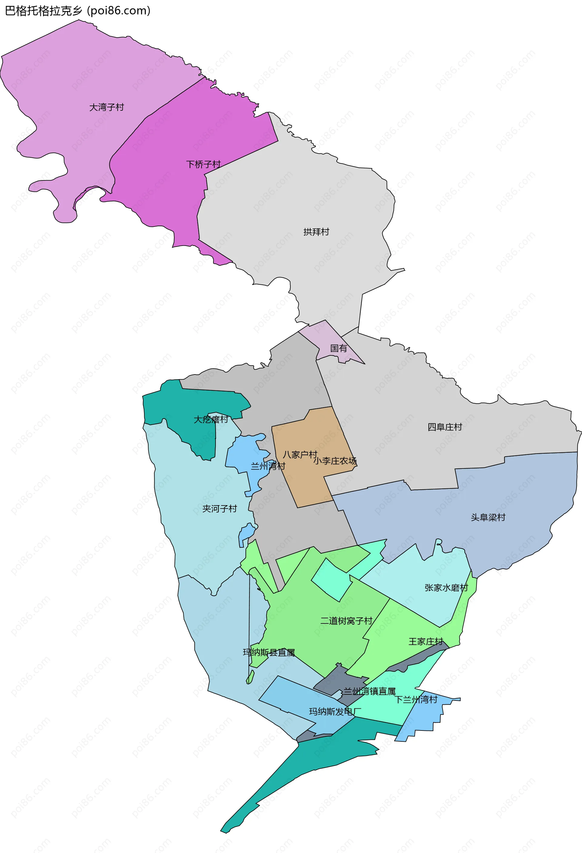 巴格托格拉克乡边界地图(五级行政区划)