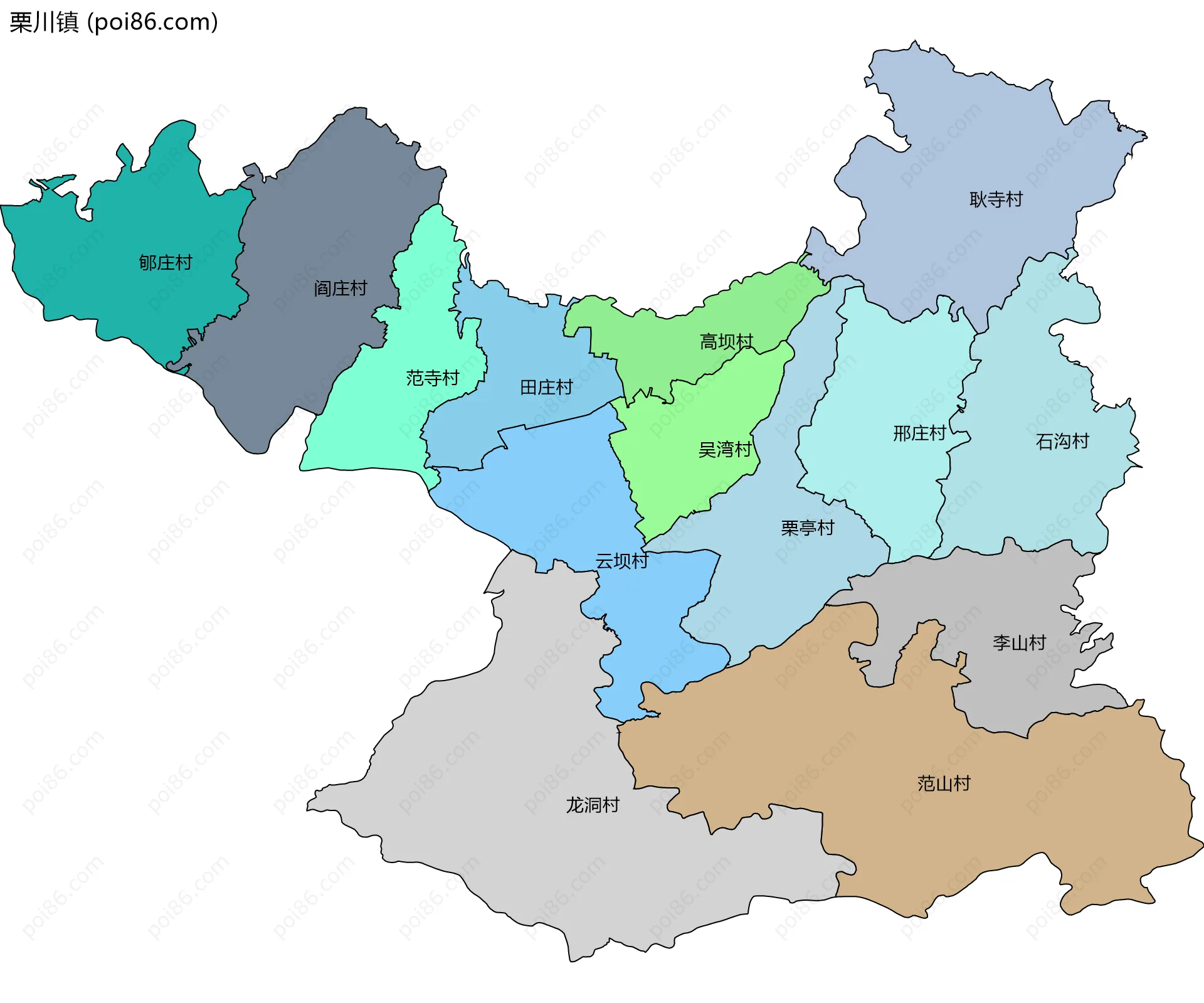 栗川镇边界地图(五级行政区划)