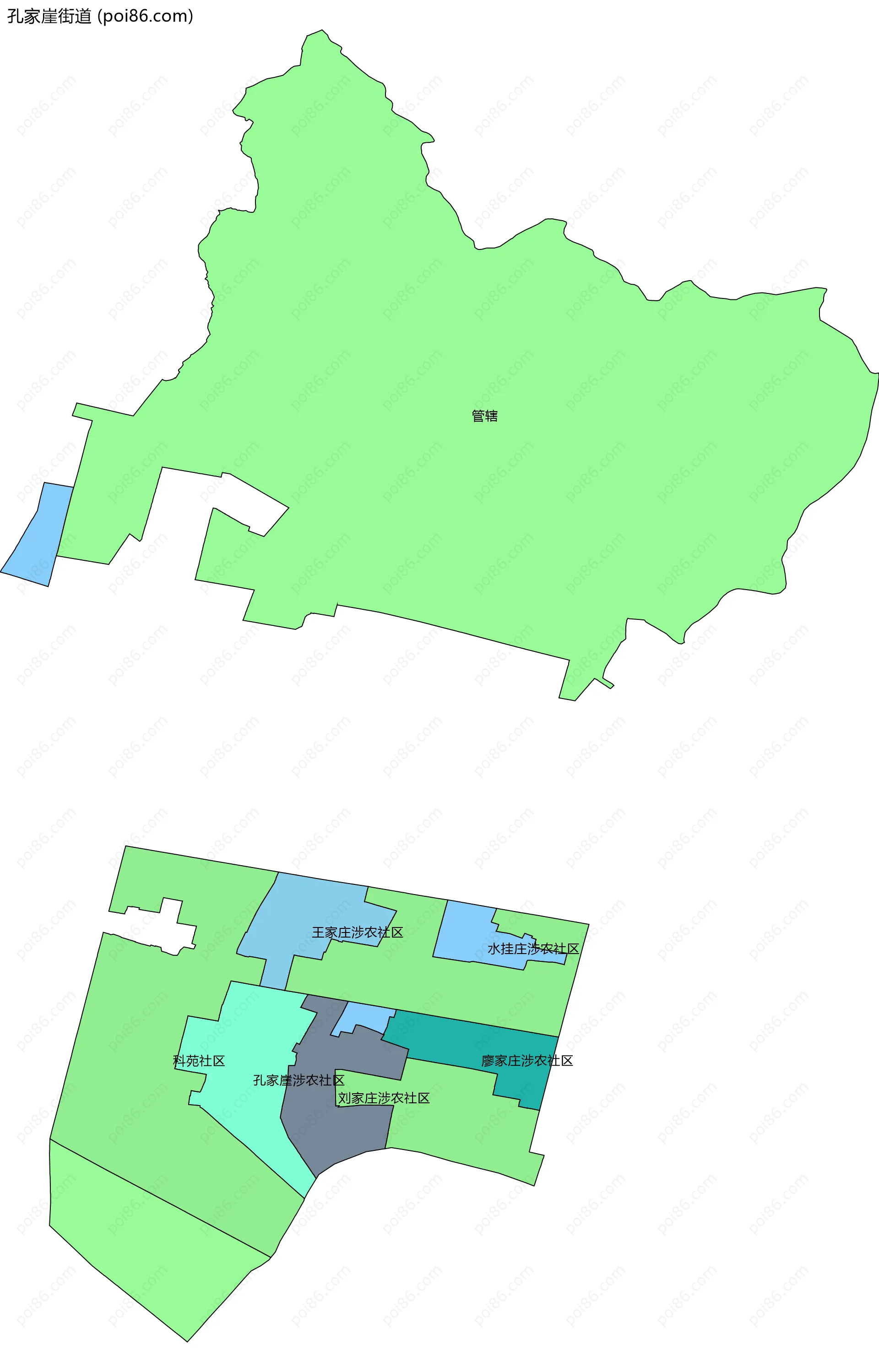孔家崖街道边界地图(五级行政区划)