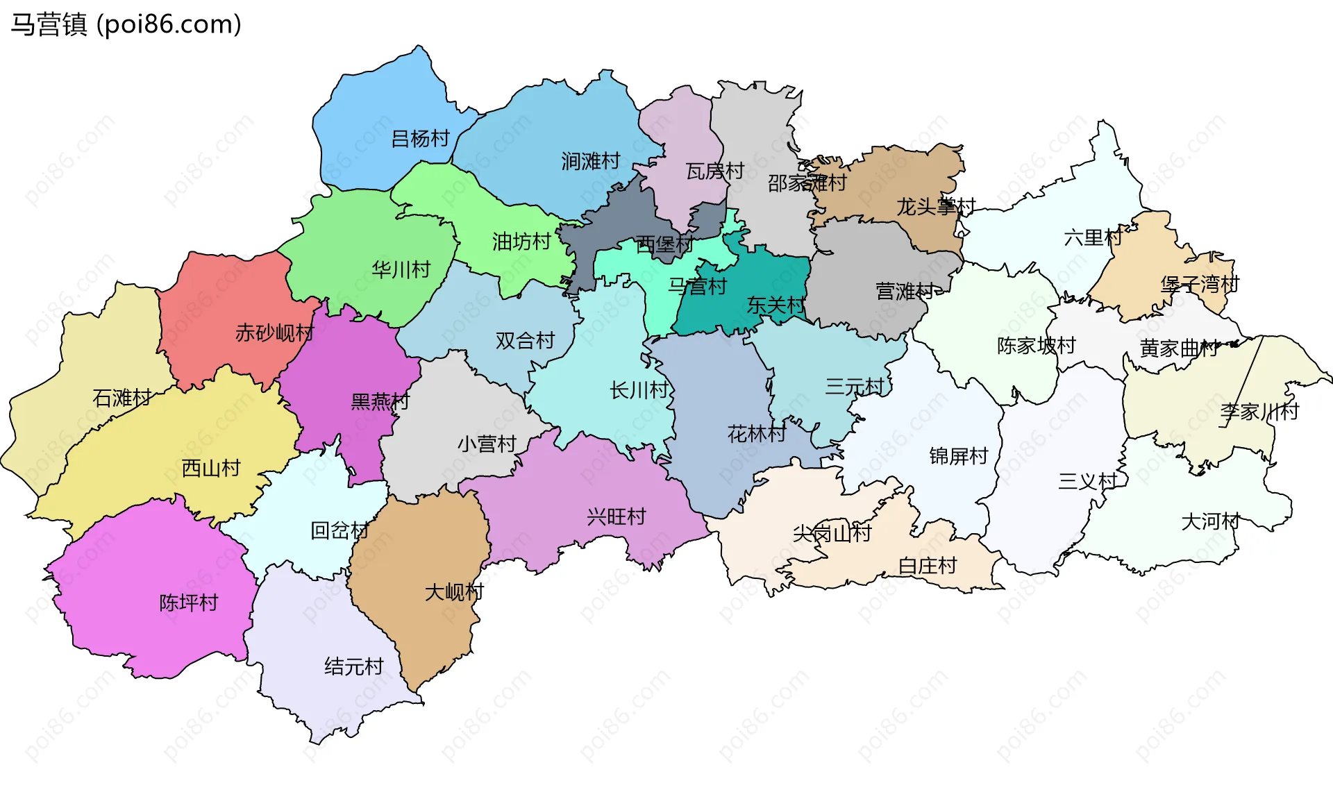 马营镇边界地图(五级行政区划)