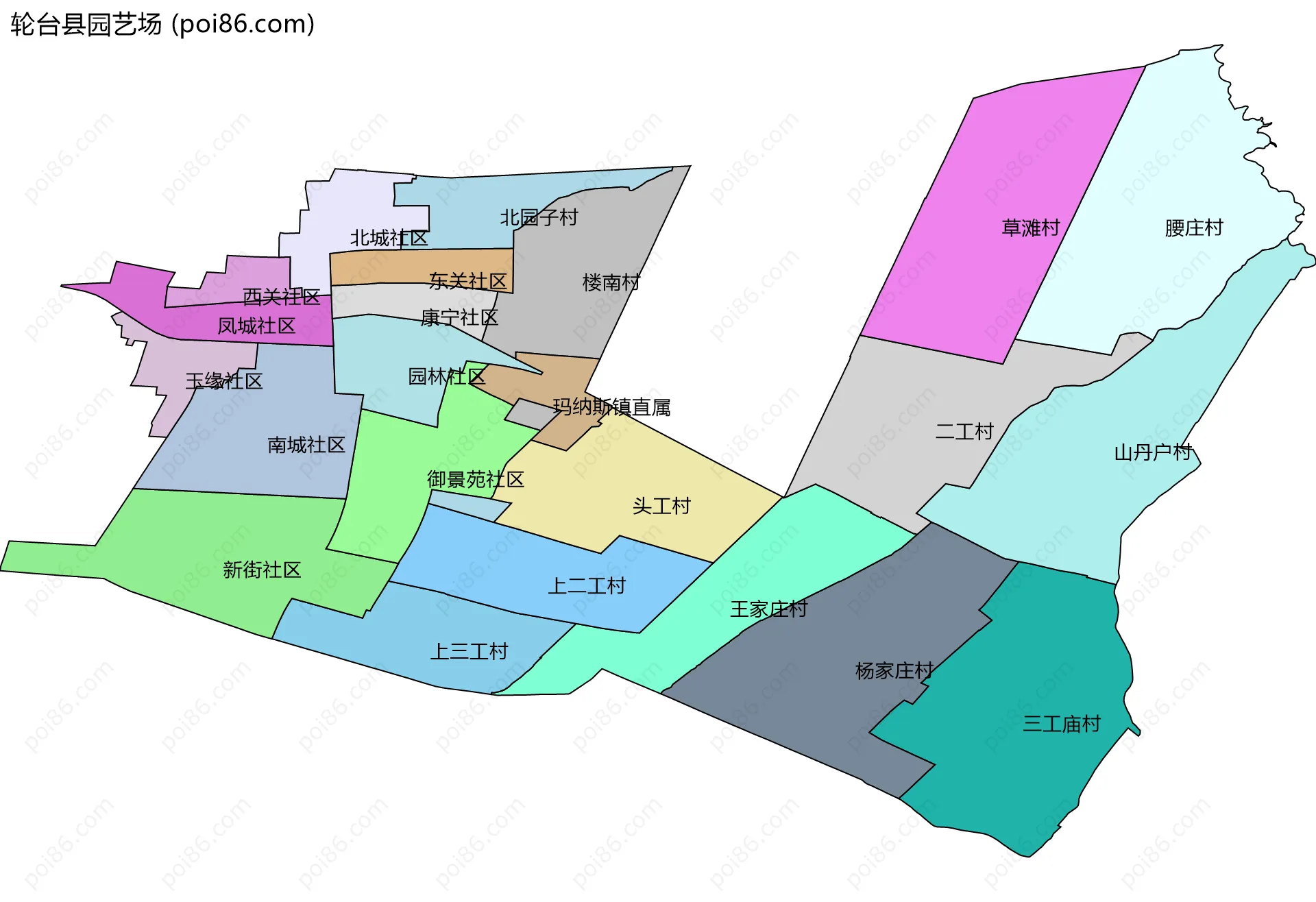轮台县园艺场边界地图(五级行政区划)