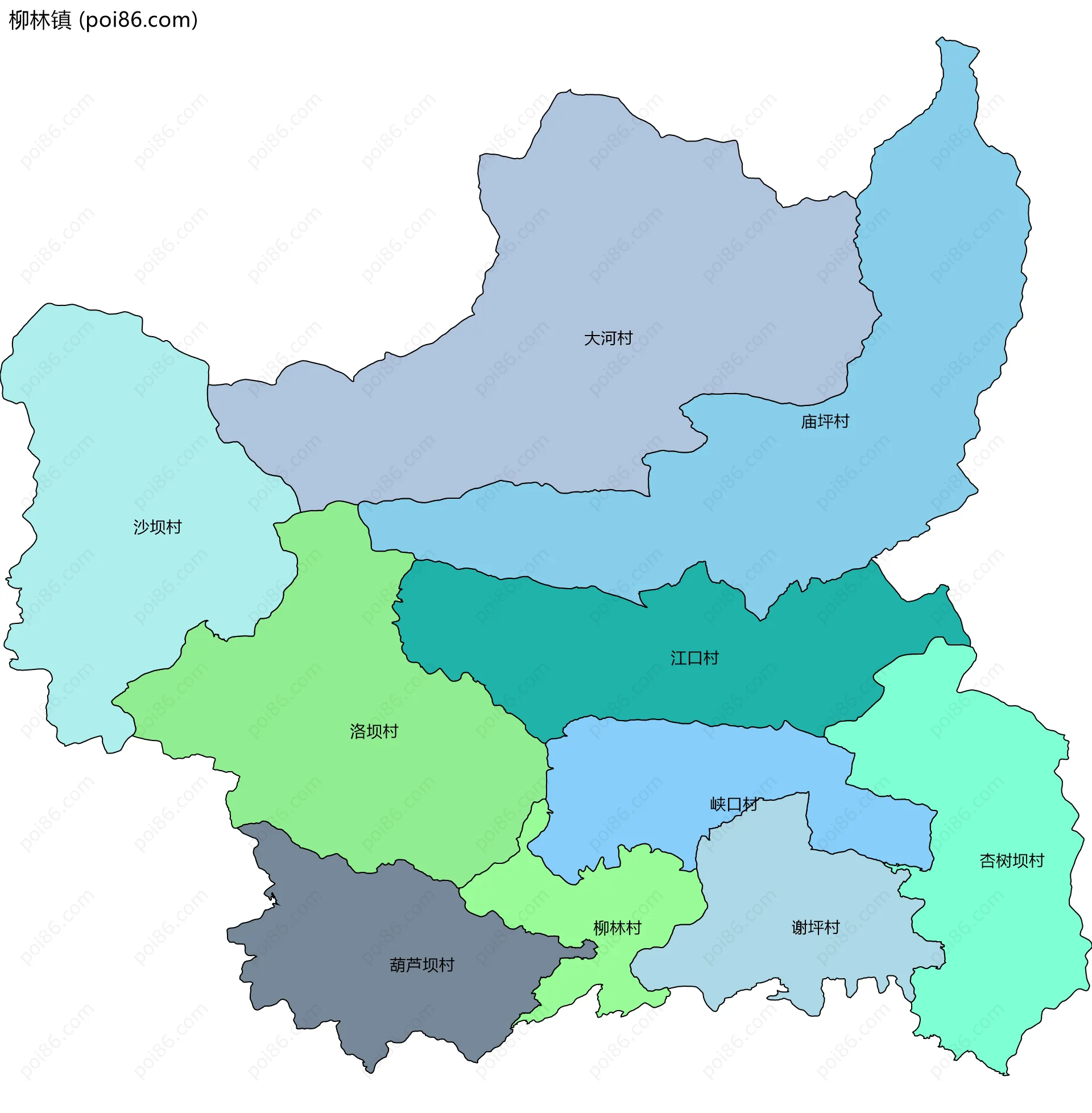 柳林镇边界地图(五级行政区划)