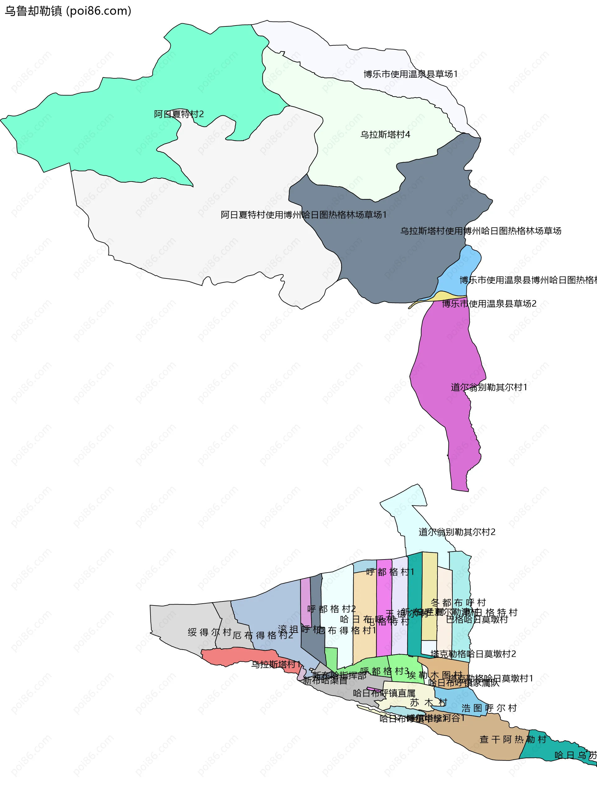 乌鲁却勒镇边界地图(五级行政区划)