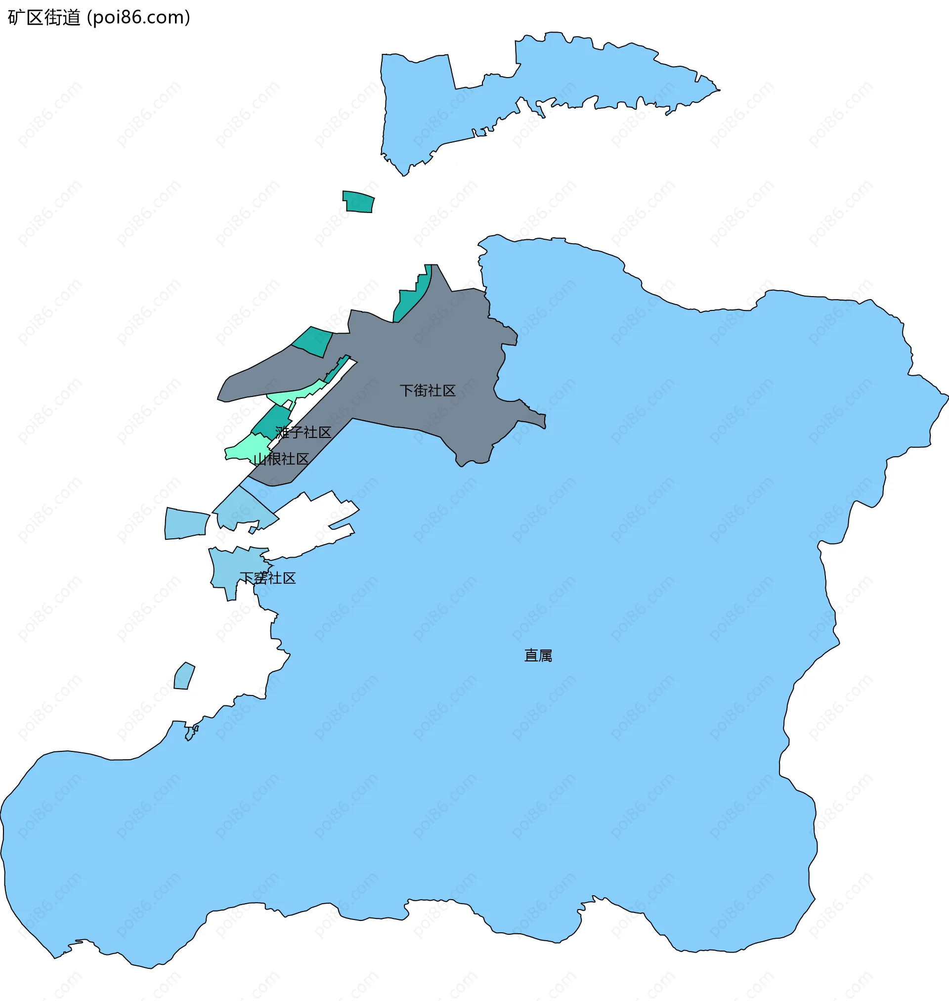 矿区街道边界地图(五级行政区划)