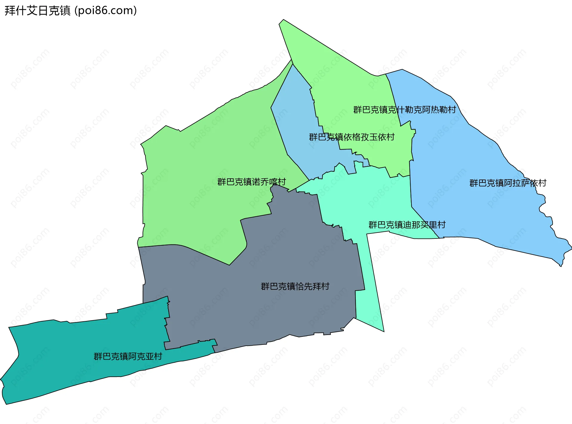 拜什艾日克镇边界地图(五级行政区划)