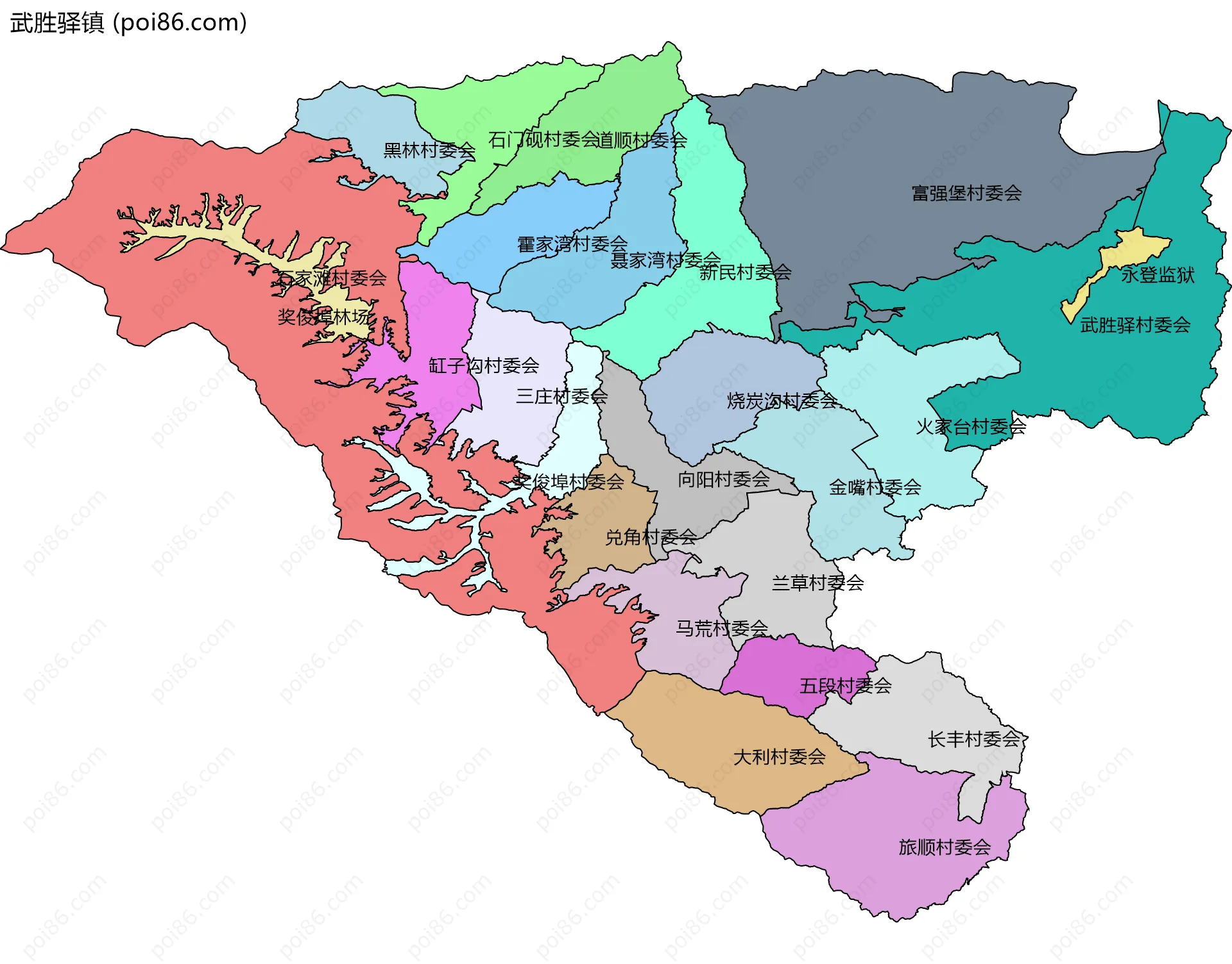 武胜驿镇边界地图(五级行政区划)
