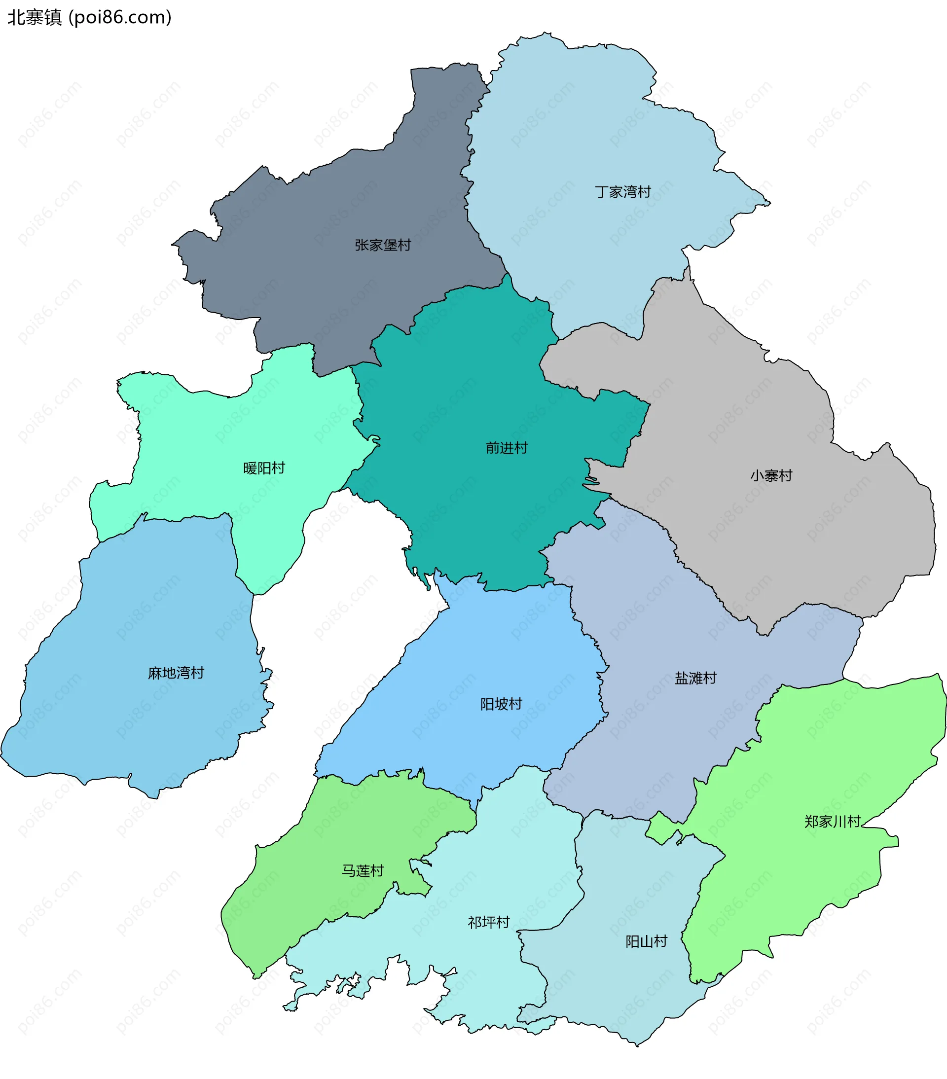 北寨镇边界地图(五级行政区划)