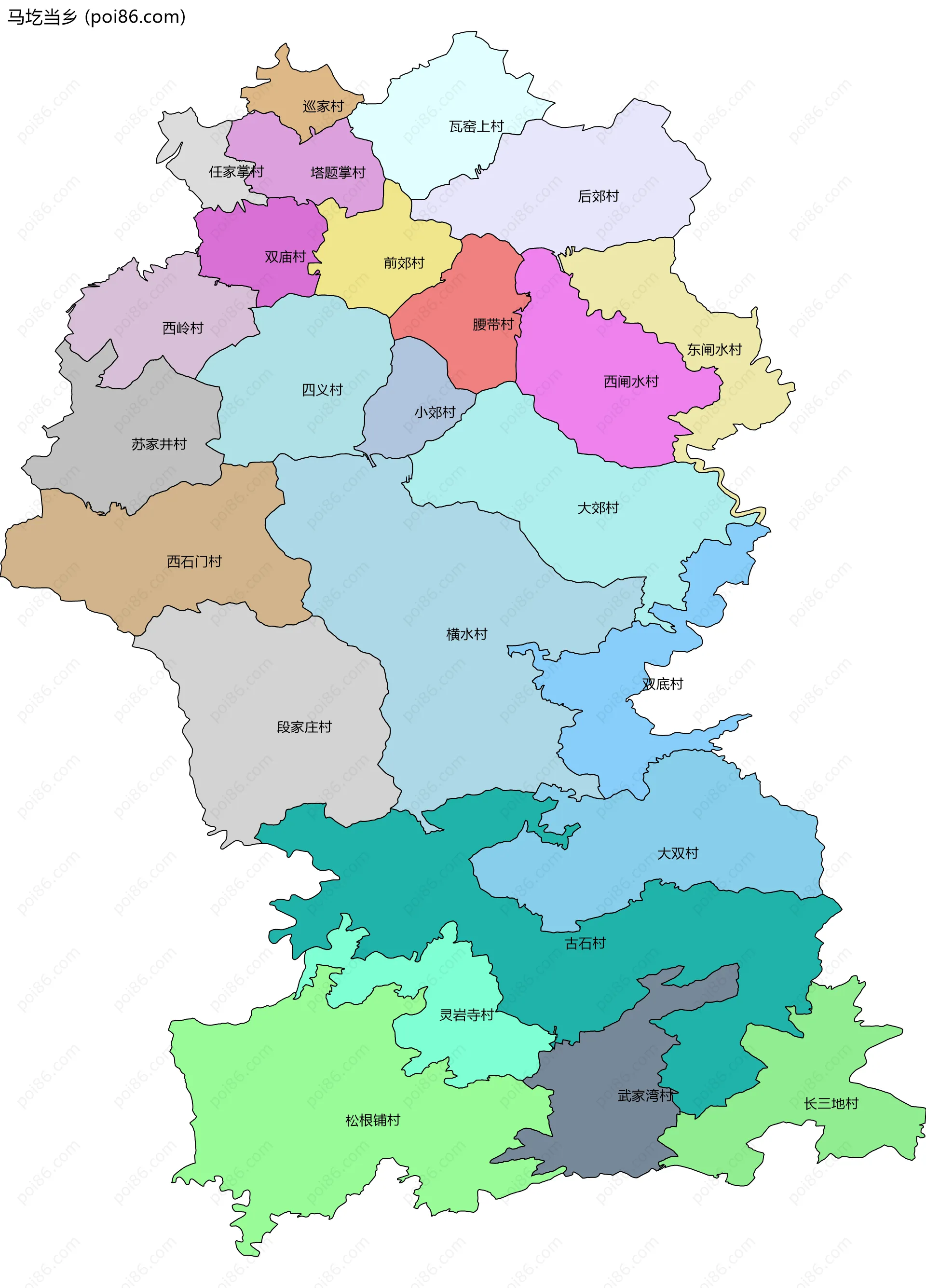 马圪当乡边界地图(五级行政区划)