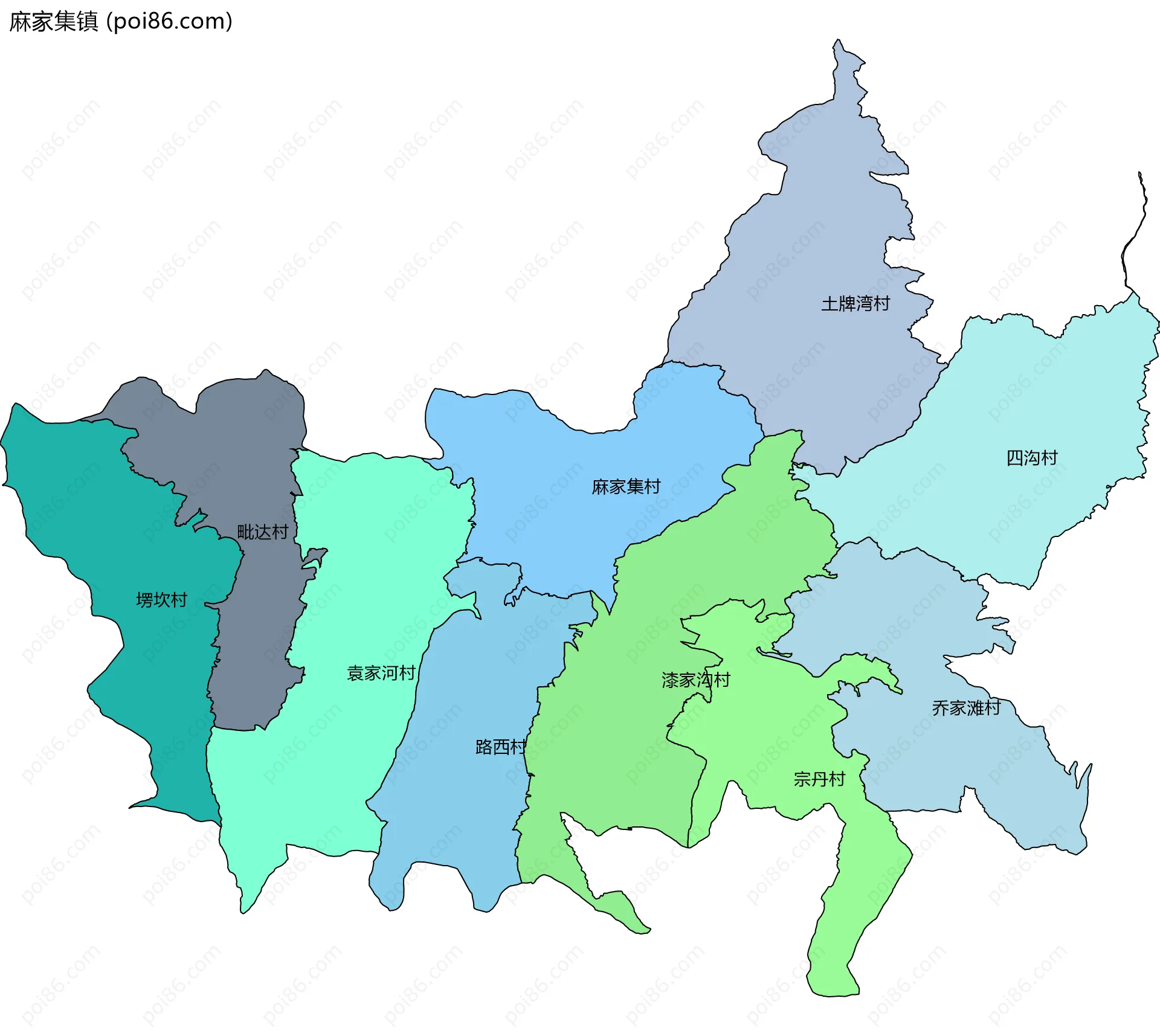 麻家集镇边界地图(五级行政区划)
