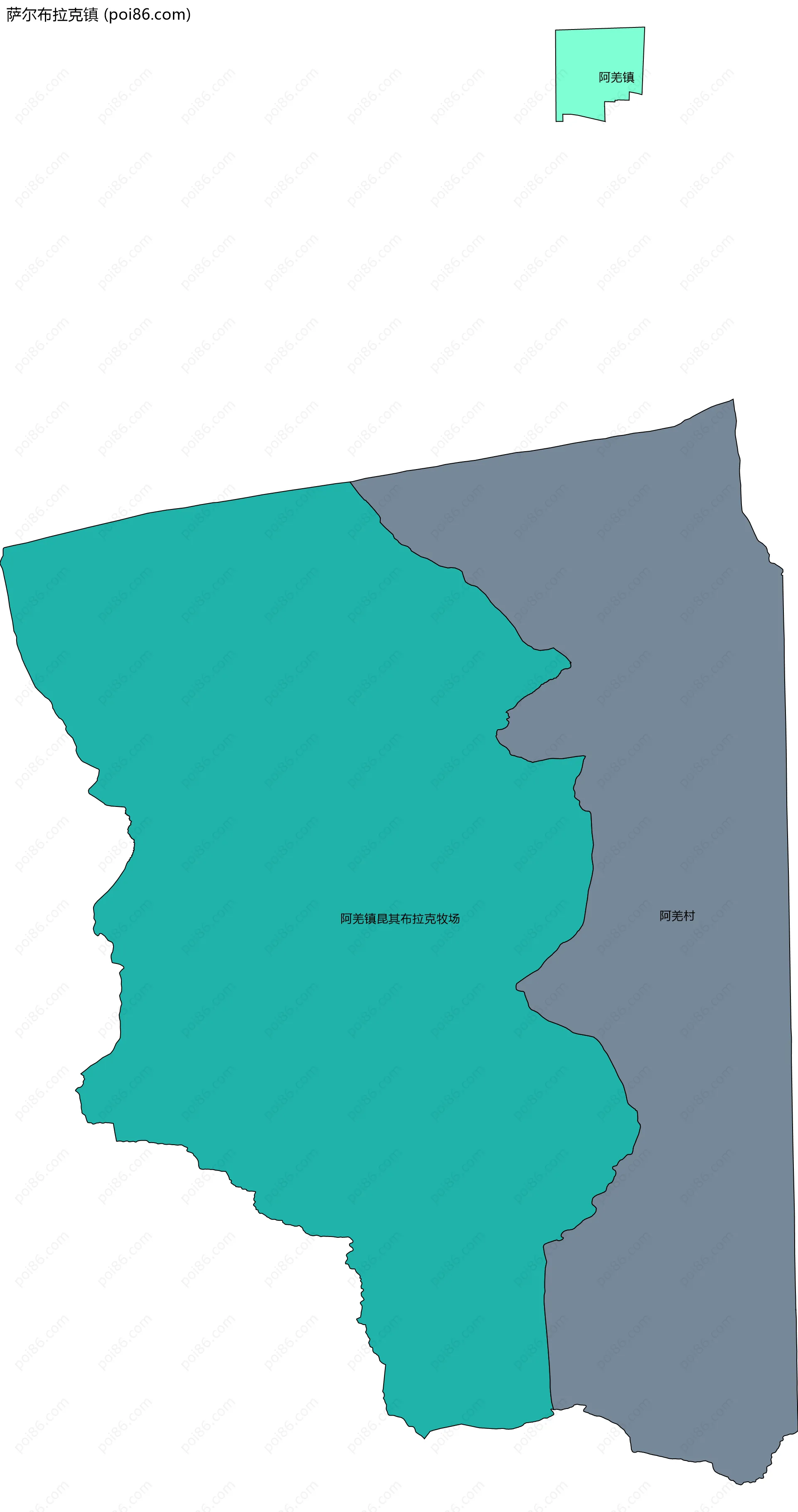 萨尔布拉克镇边界地图(五级行政区划)