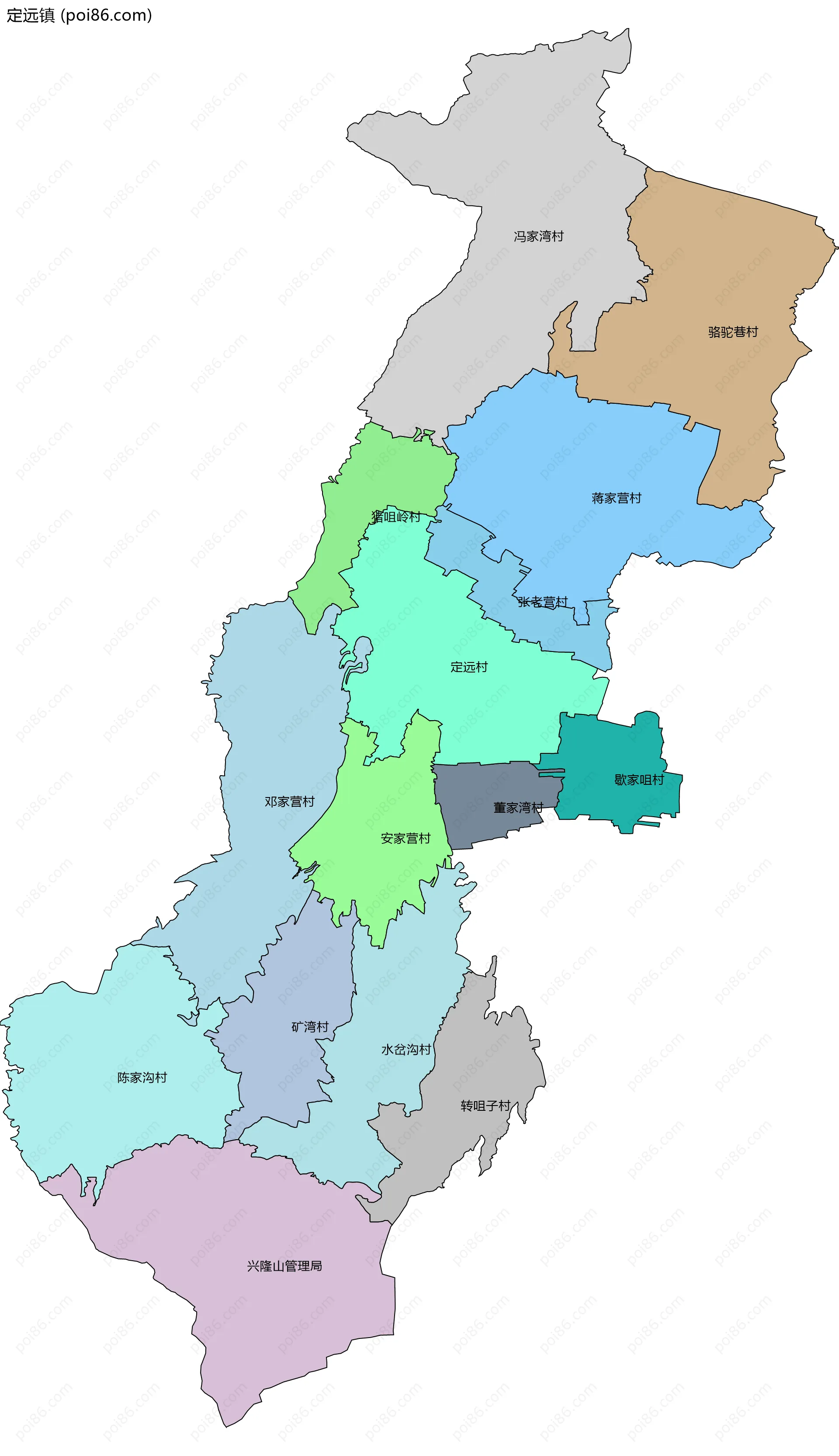 定远镇边界地图(五级行政区划)