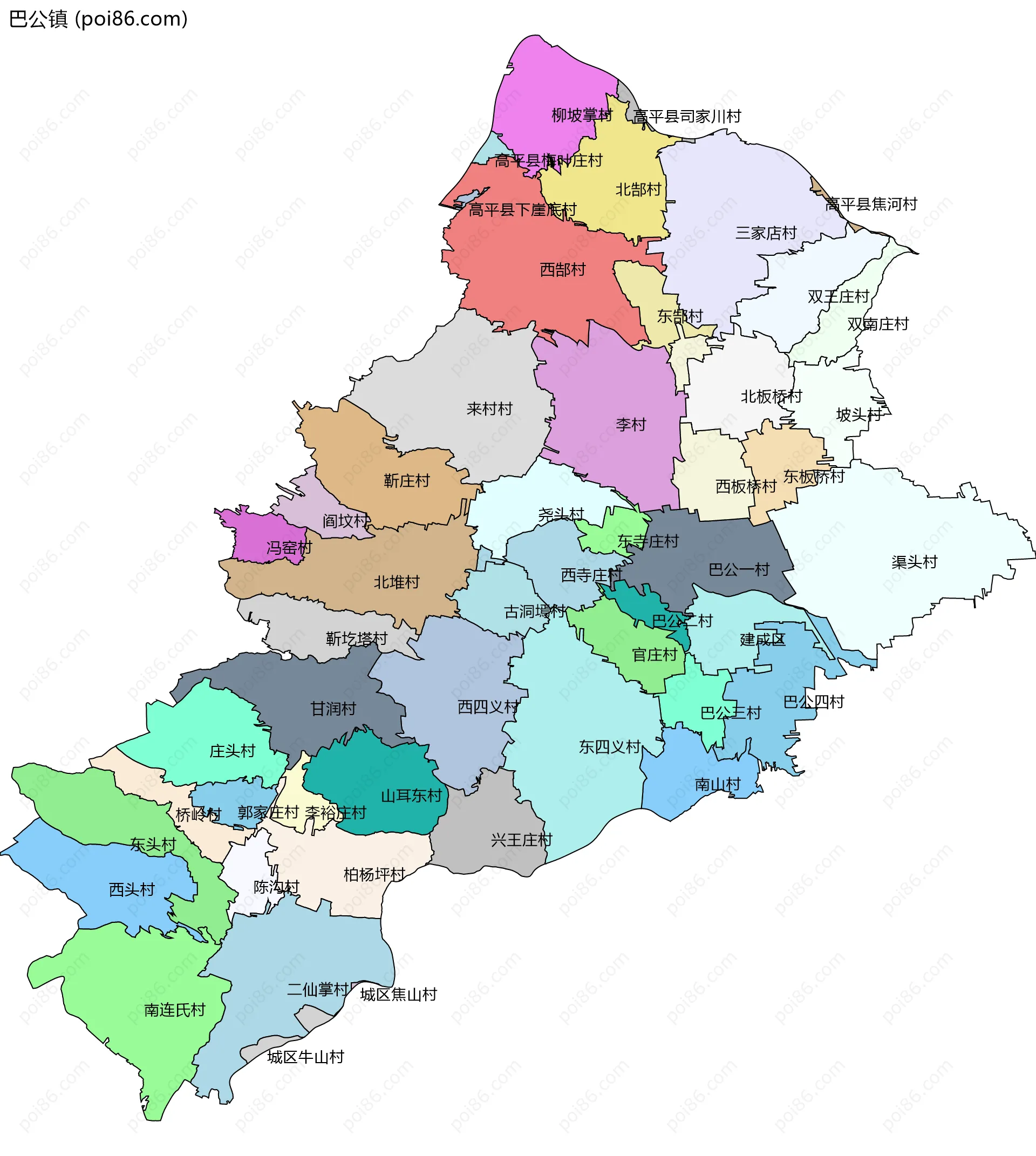 巴公镇边界地图(五级行政区划)