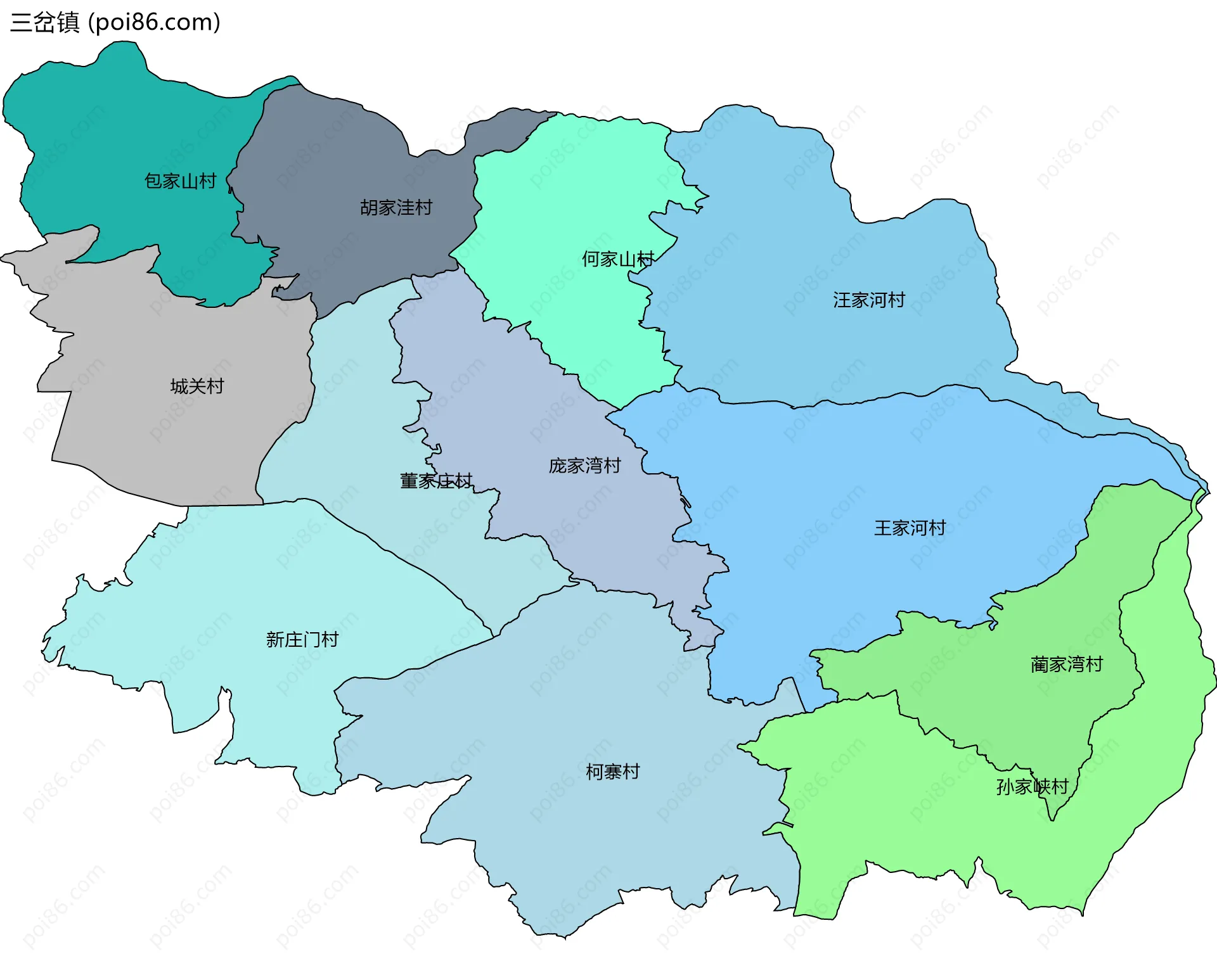 三岔镇边界地图(五级行政区划)