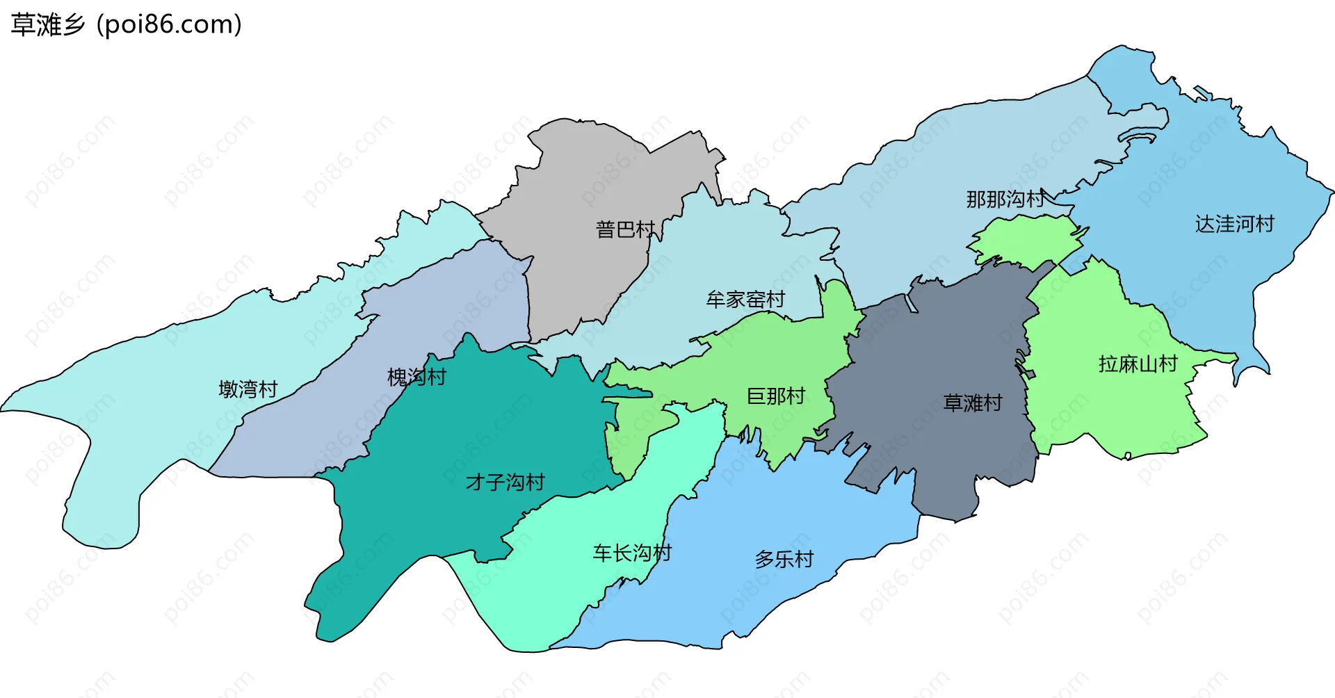 草滩乡边界地图(五级行政区划)