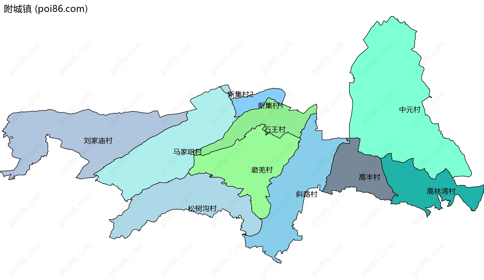 附城镇边界地图(五级行政区划)