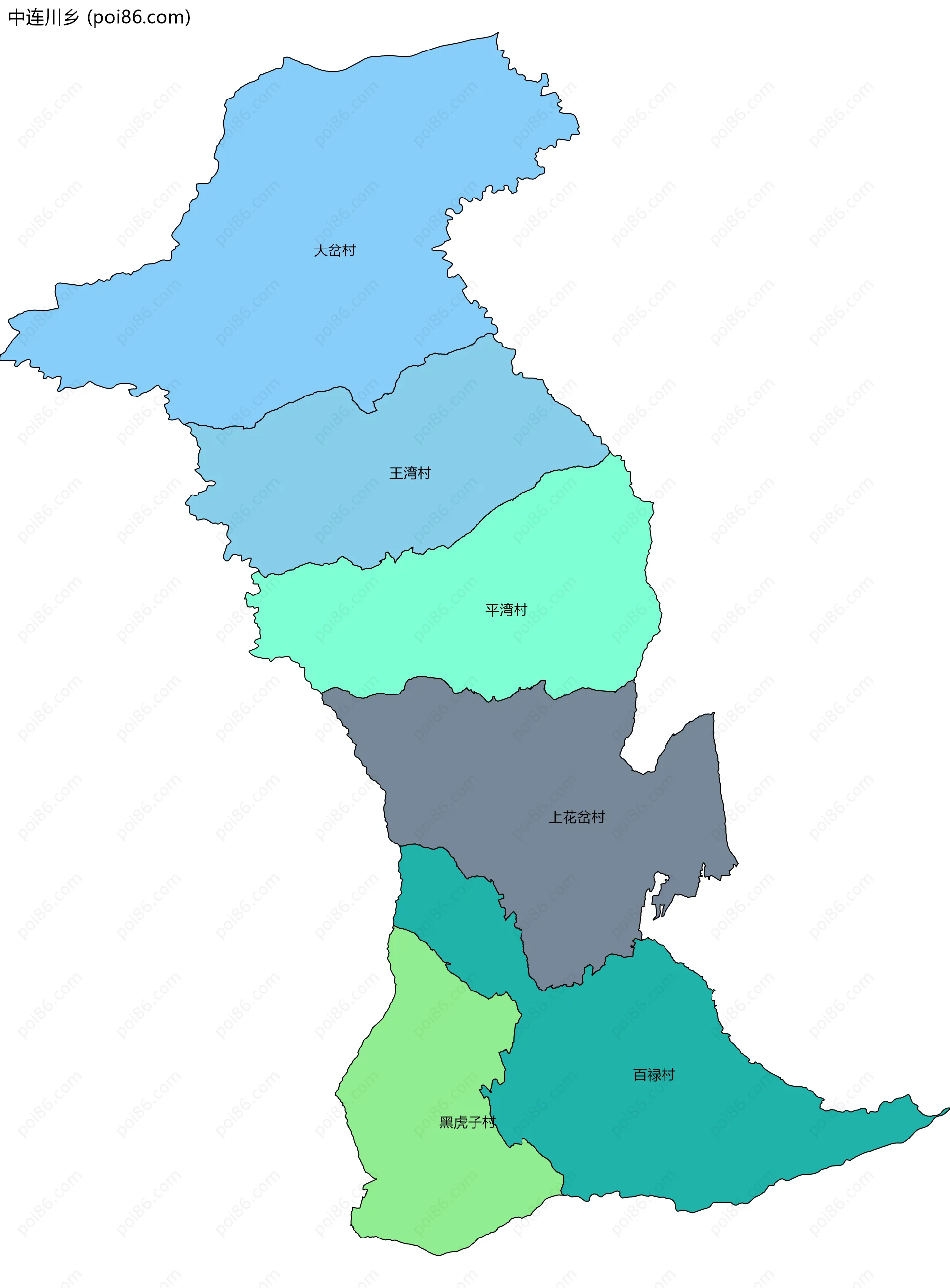 中连川乡边界地图(五级行政区划)