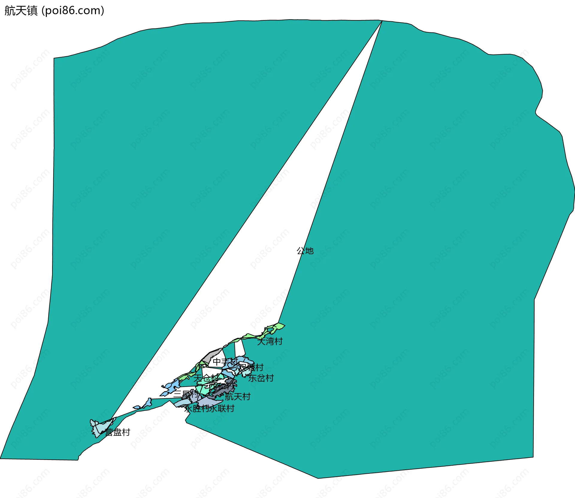 航天镇边界地图(五级行政区划)