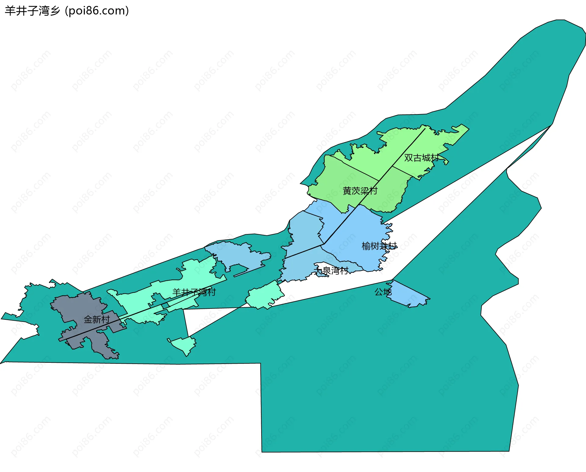 羊井子湾乡边界地图(五级行政区划)
