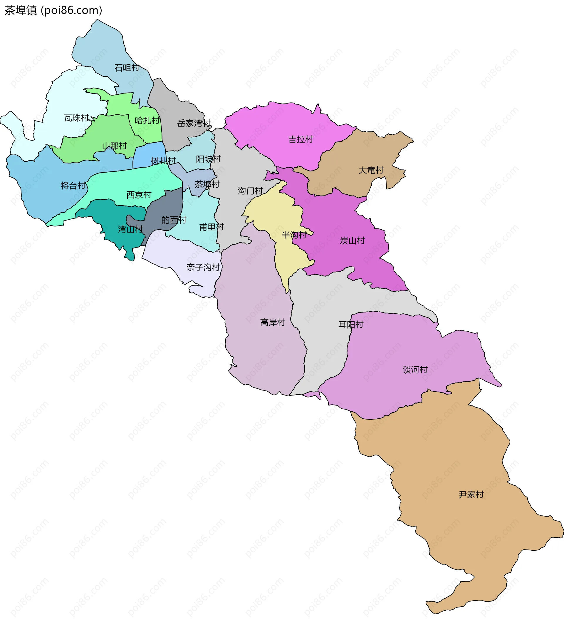 茶埠镇边界地图(五级行政区划)